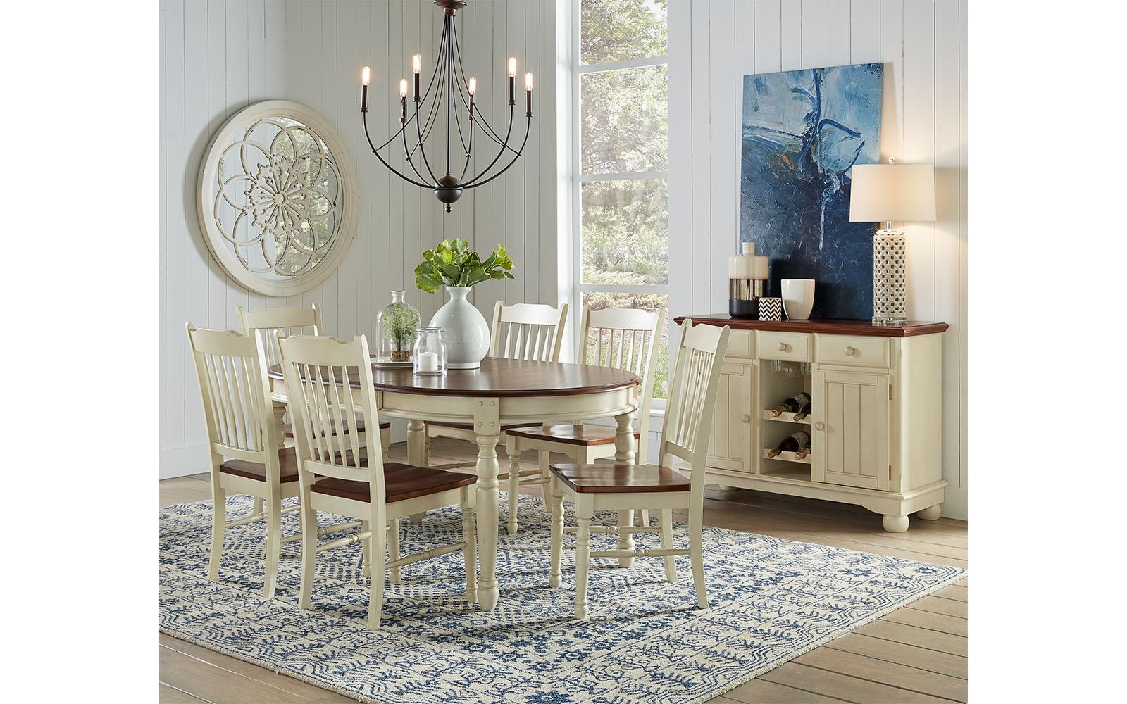 Rustic Dining Table Set British Isles CO BRICO6310-BRICO267K-Set-7 in Cocoa, Off-White 