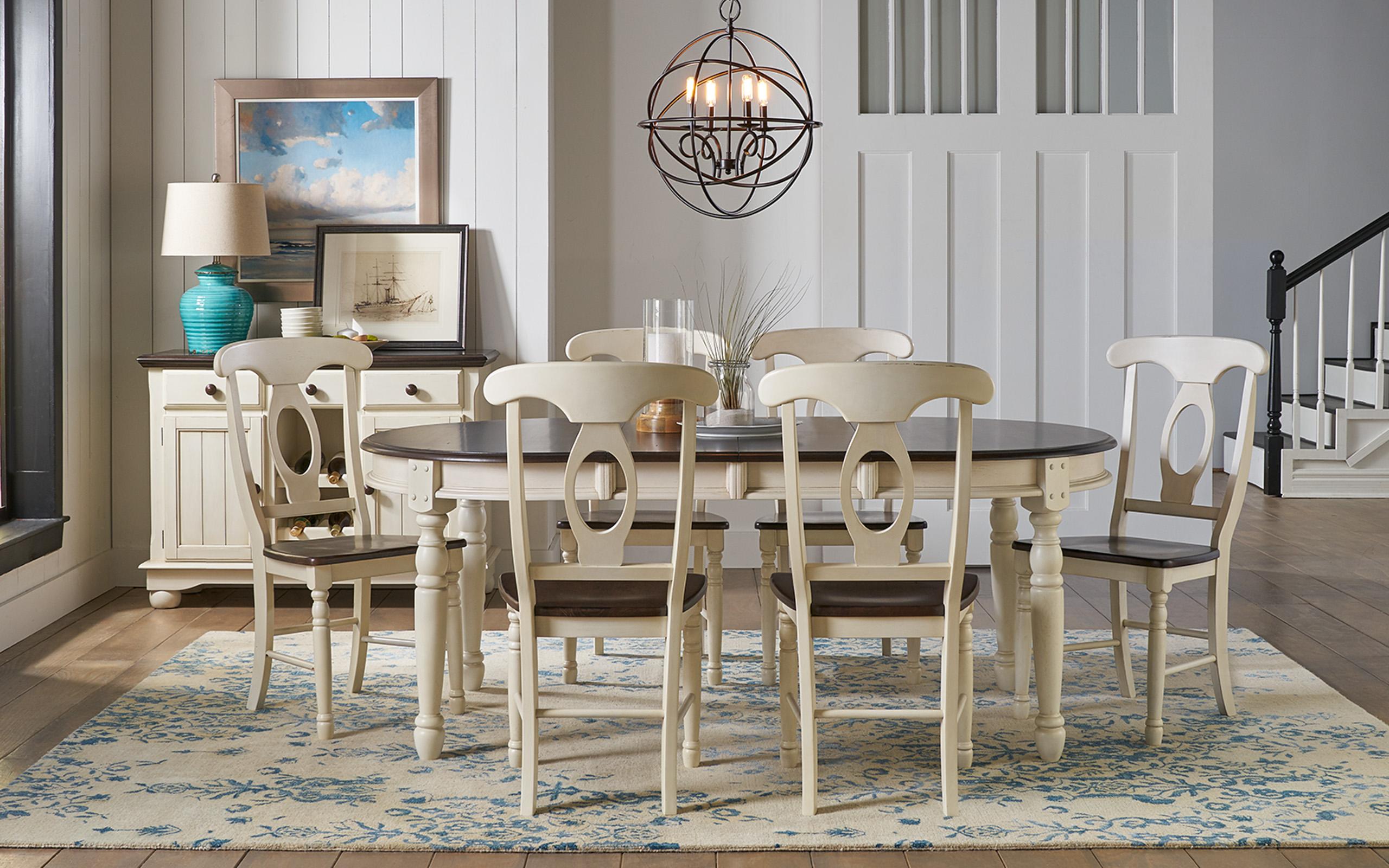 Rustic Dining Table Set British Isles CO BRICO6310-Set-8 in Cocoa, Off-White 