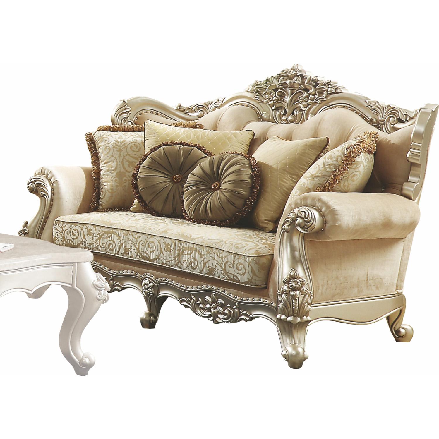 

    
Fabric Pearl & Champagne Loveseat Bently 50661 ACME Traditional Carved Wood
