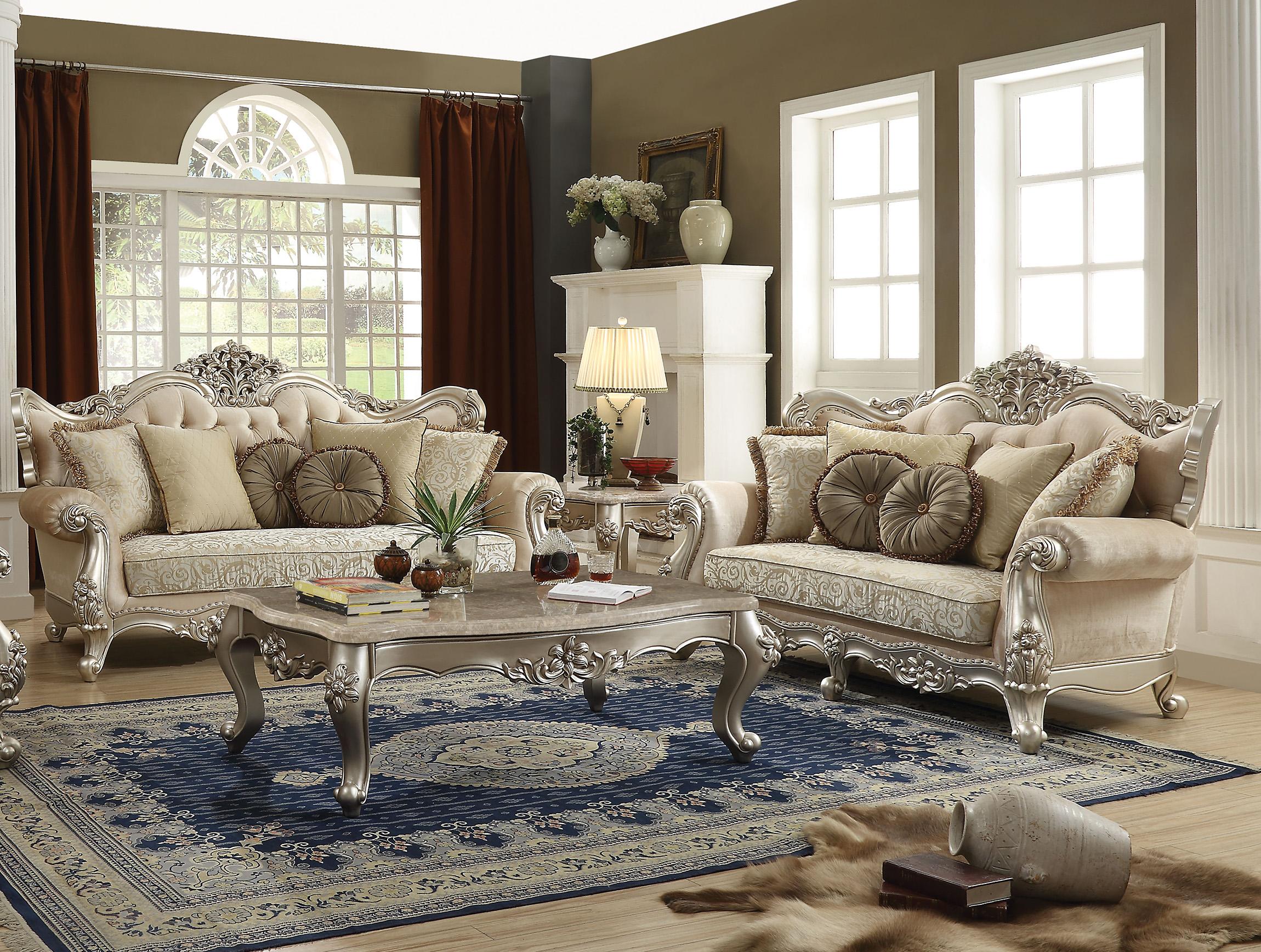 Classic, Traditional Sofa Set Bently 50660 50660-Set-2-Bently in Pearl, Champagne Fabric