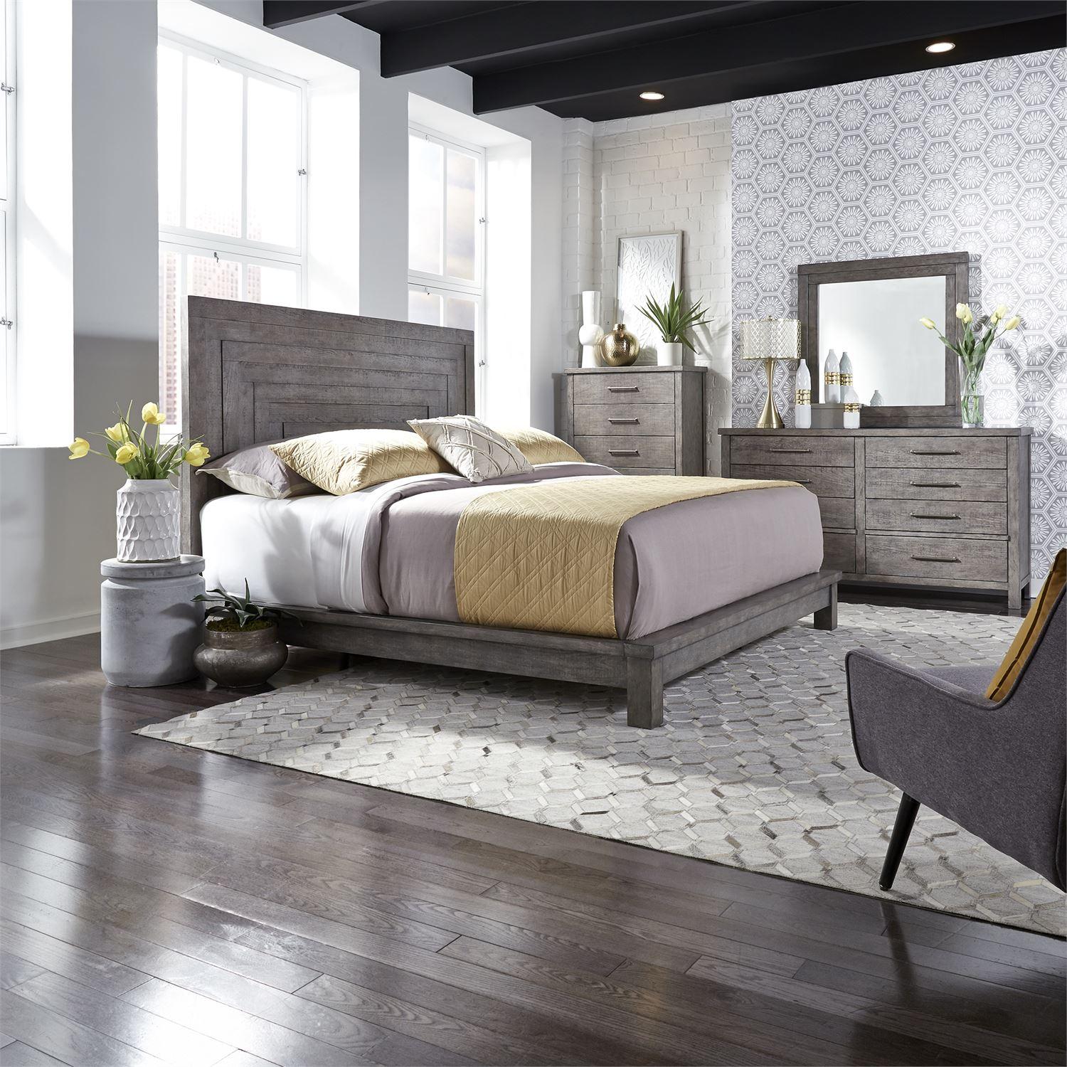 

    
Dusty Charcoal Finish CAL King Bed Set 4Pcs w/Chest Modern Farmhouse 406-BR Liberty Furniture
