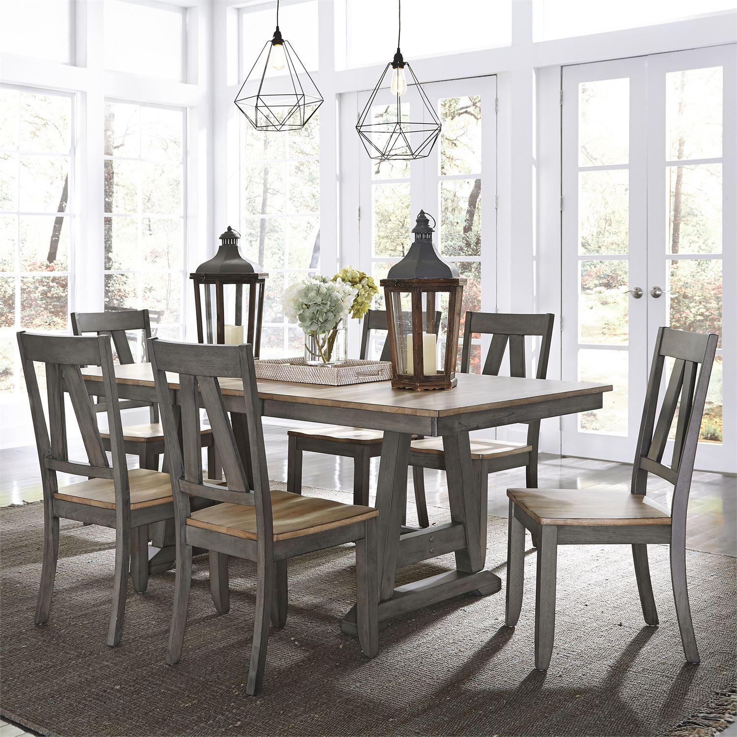 

    
Gray and Sandstone Finish Dining Room Set 7Pcs PCS 62-CD-7TRS Liberty Furniture
