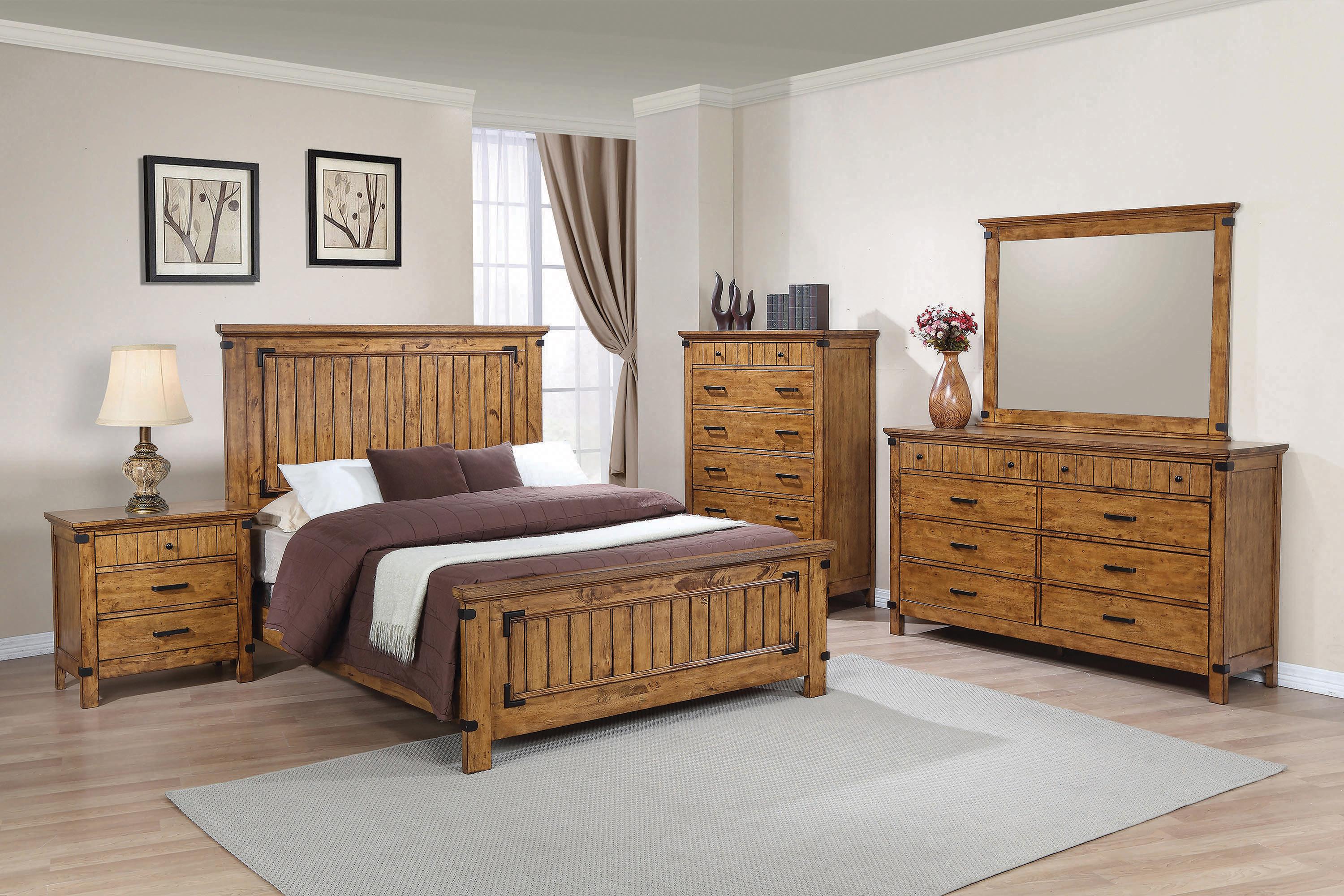 

    
Farmhouse Rustic Honey Solid Hardwood CAL Bedroom Set 5pcs Coaster 205261KW-S5 Brenner
