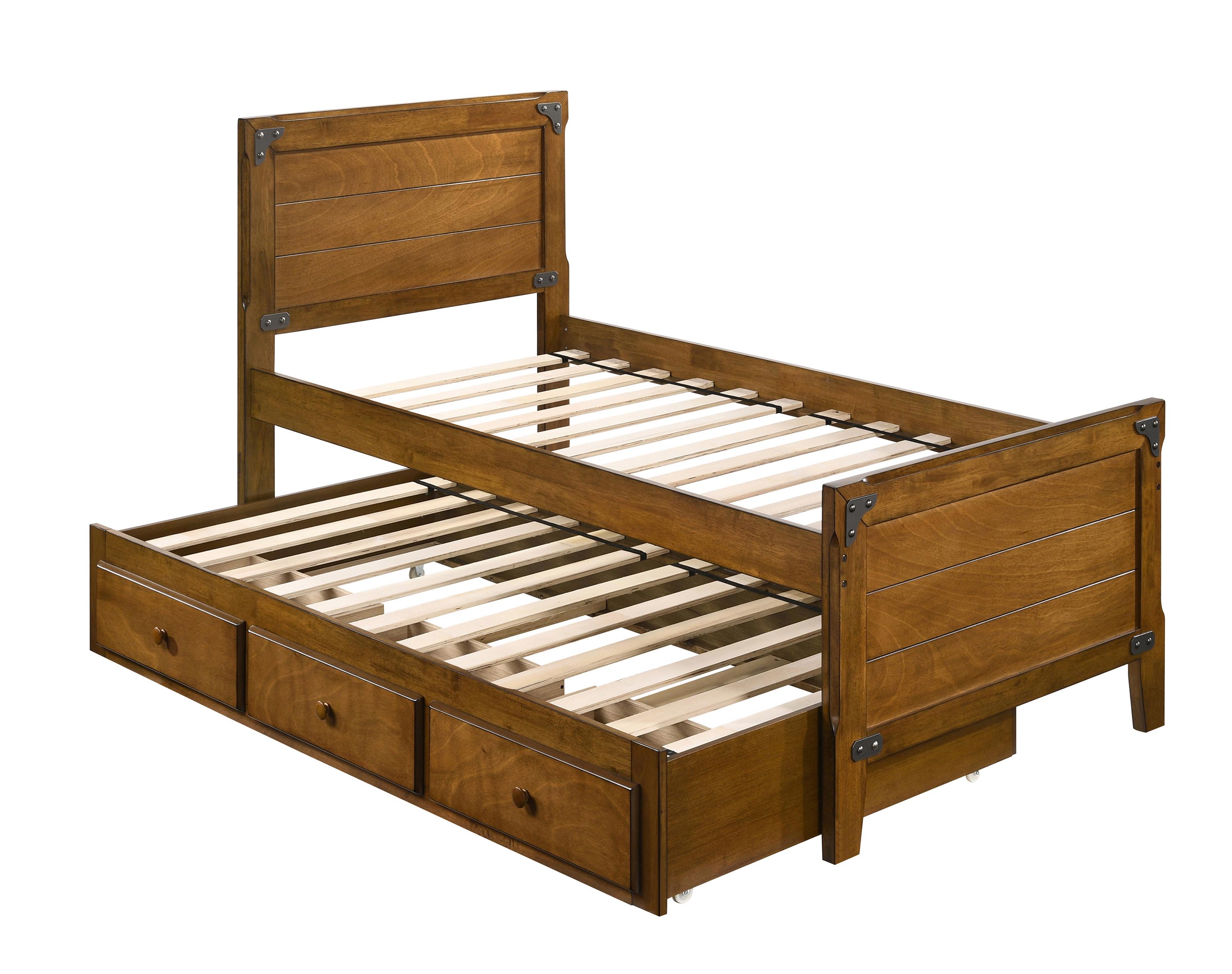 

    
Farmhouse Rustic Honey Solid Rubberwood Twin Captain's Bed w/Trundle Coaster 461371T Granger
