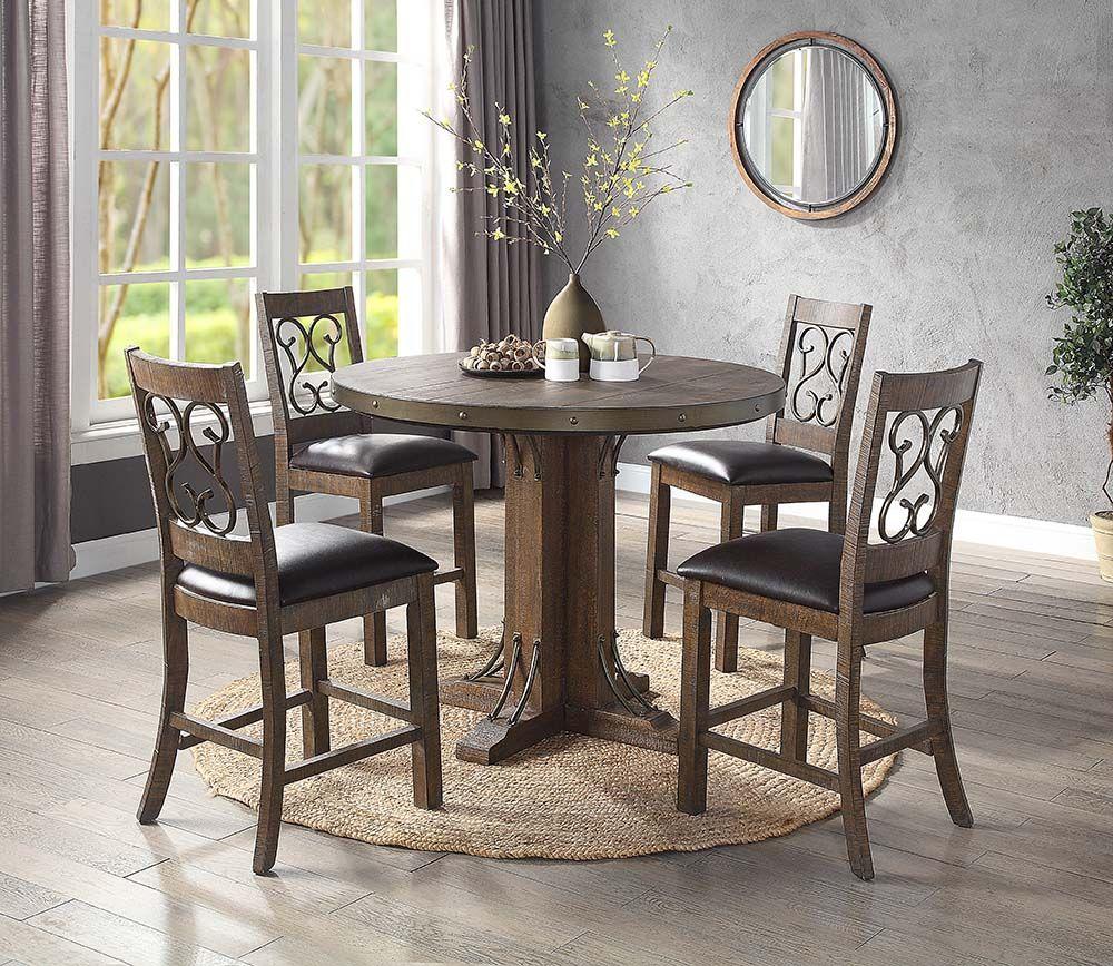 

    
Farmhouse Weathered Cherry Round Counter Height Table Set by Acme DN00985-7pcs Raphaela
