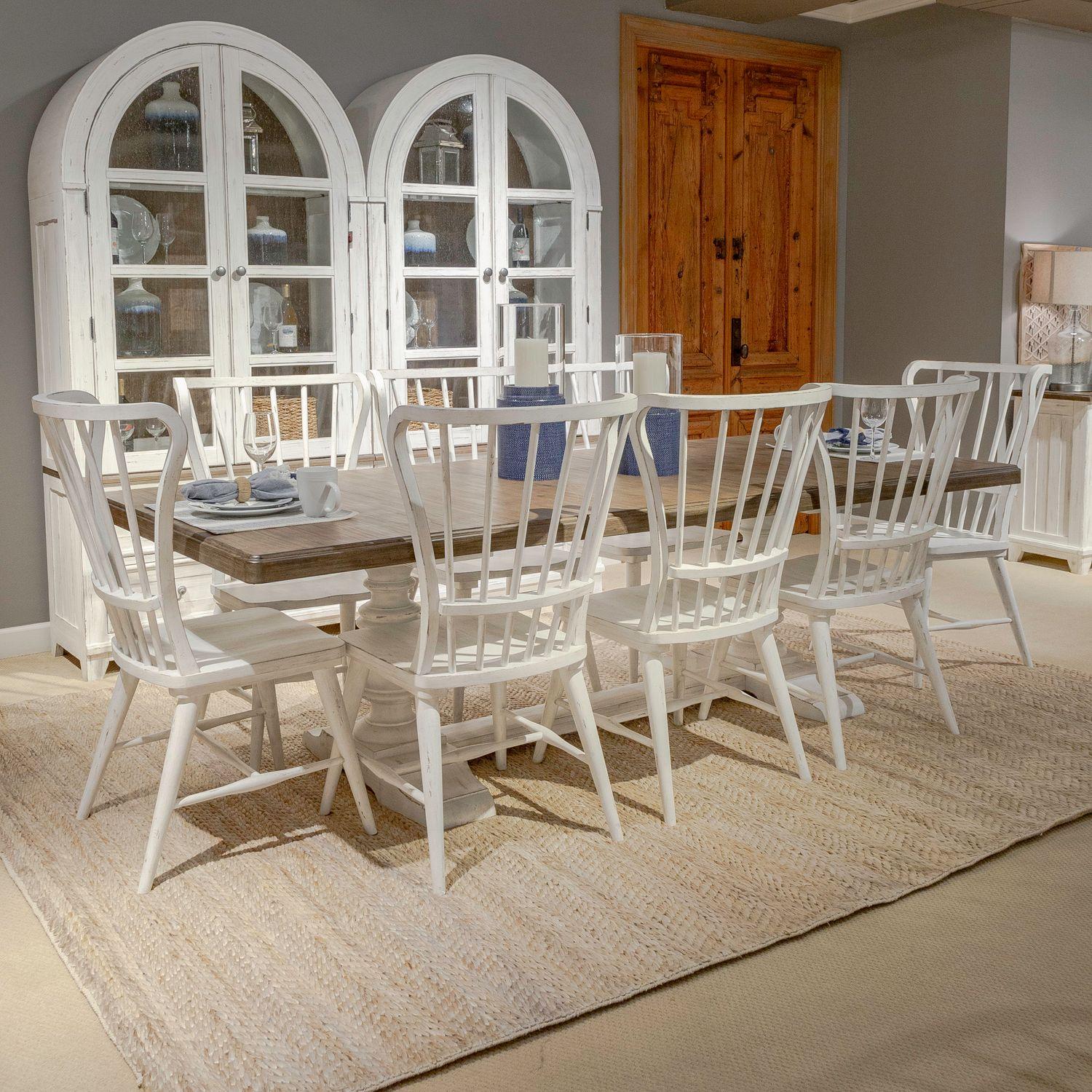 Farmhouse Dining Table Set River Place 237-DR-9TRS in White 