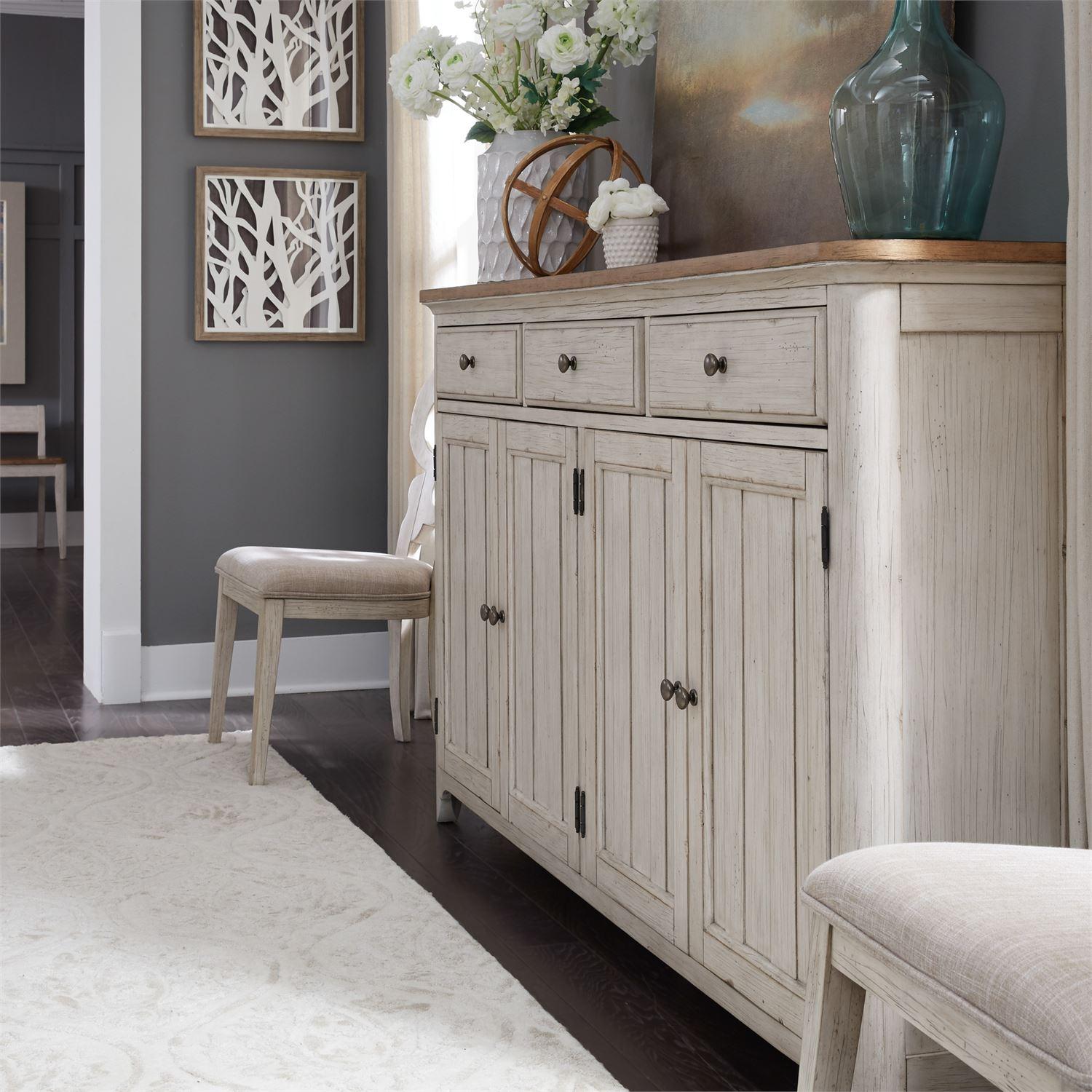 

    
Antique White Finish with Chestnut Top Buffet Farmhouse Reimagined 652-HB7644 Liberty Furniture
