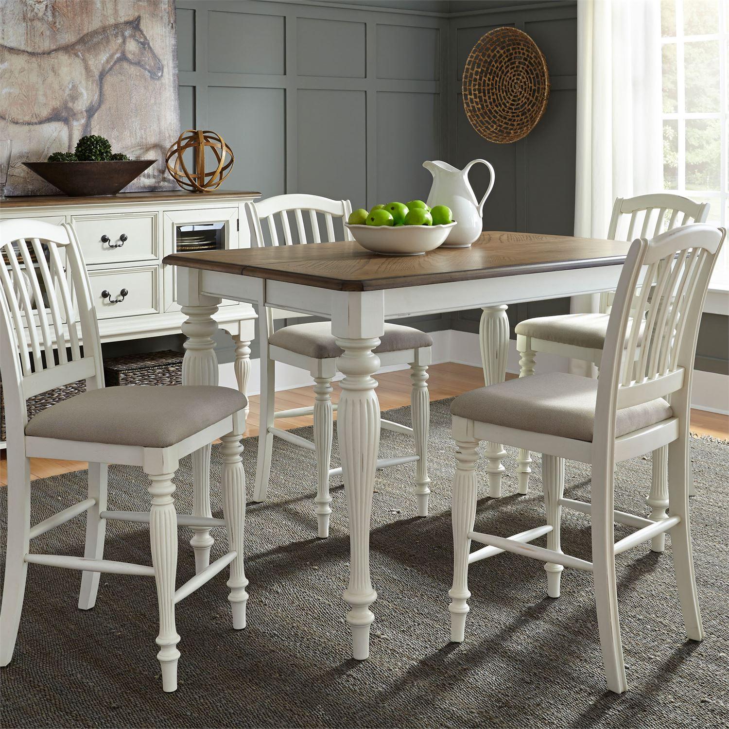 Farmhouse Counter Dining Set Cumberland Creek  (334-CD) Dining Room Set 334-CD-5GTS in White Linen