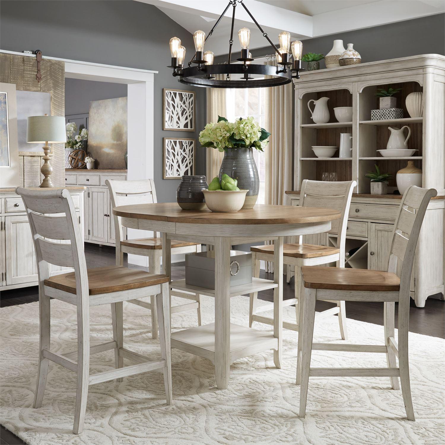 Farmhouse Counter Dining Set Farmhouse Reimagined  (652-DR) Dining Room Set 652-DR-O5GTS in White 