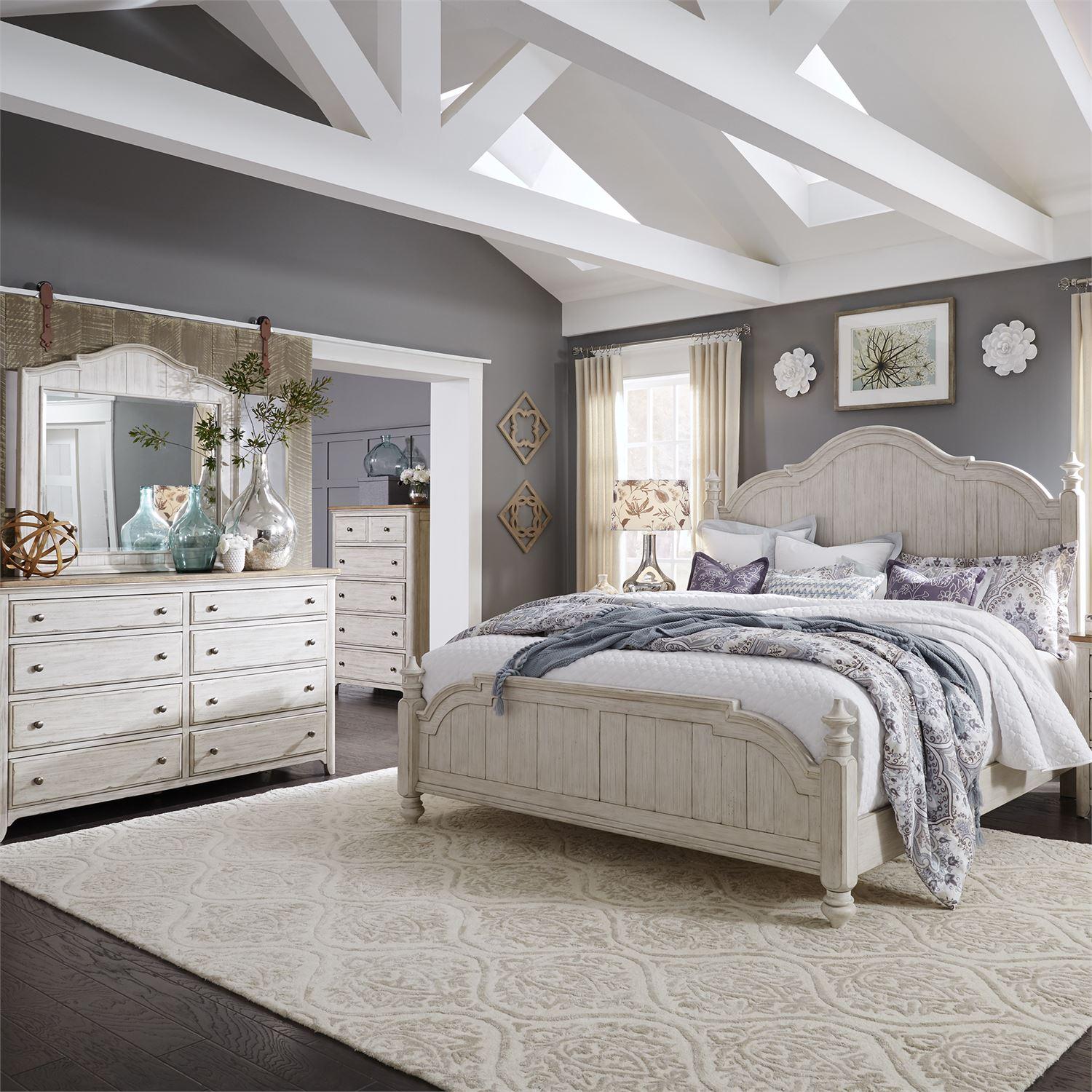 

    
White Queen Poster Bed Set 4 w/Chest Farmhouse Reimagined by Liberty Furniture
