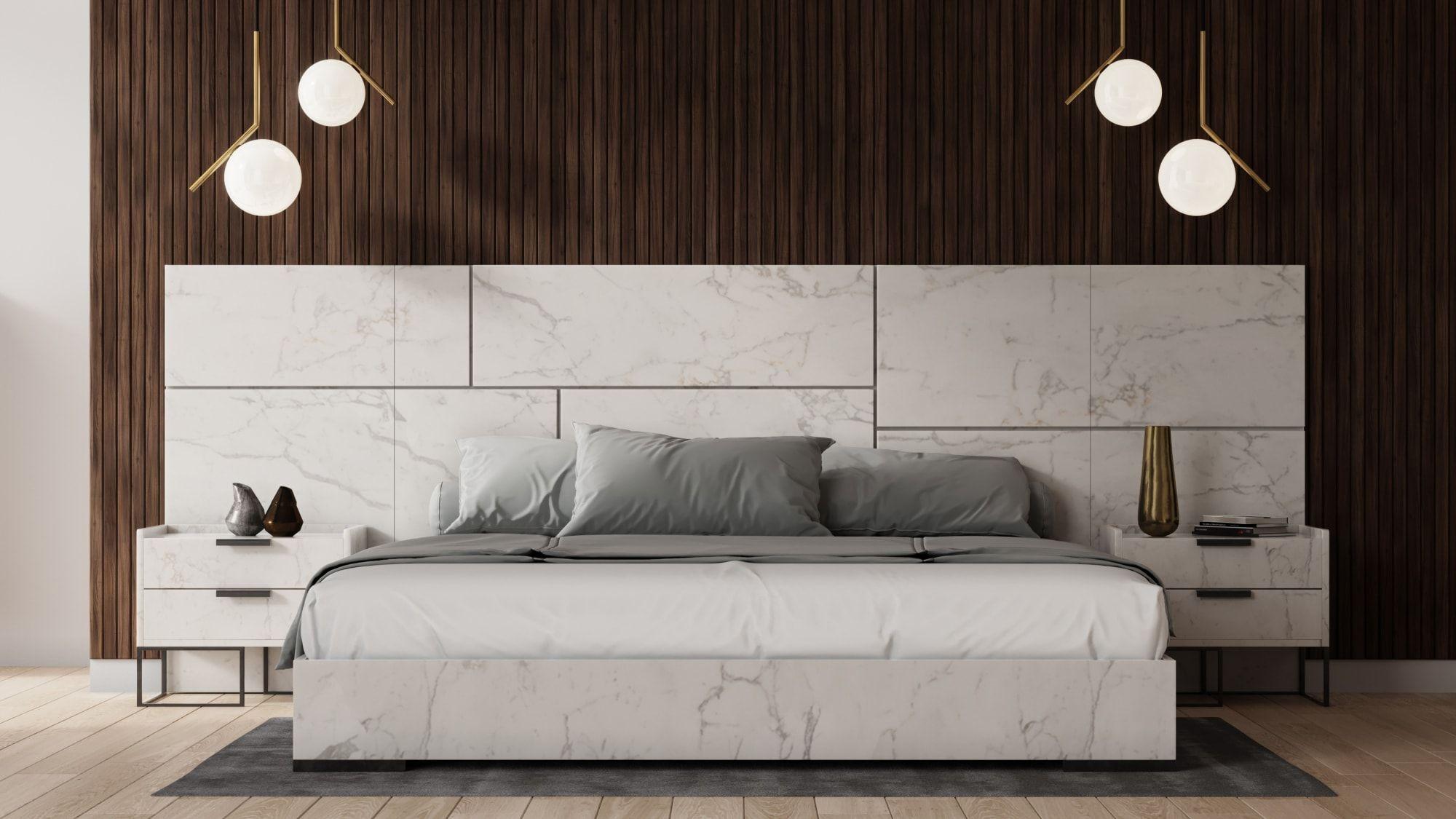 

    
Faux White Marble King Panel Bed w/ 2 Nightstands by VIG Nova Domus Marbella
