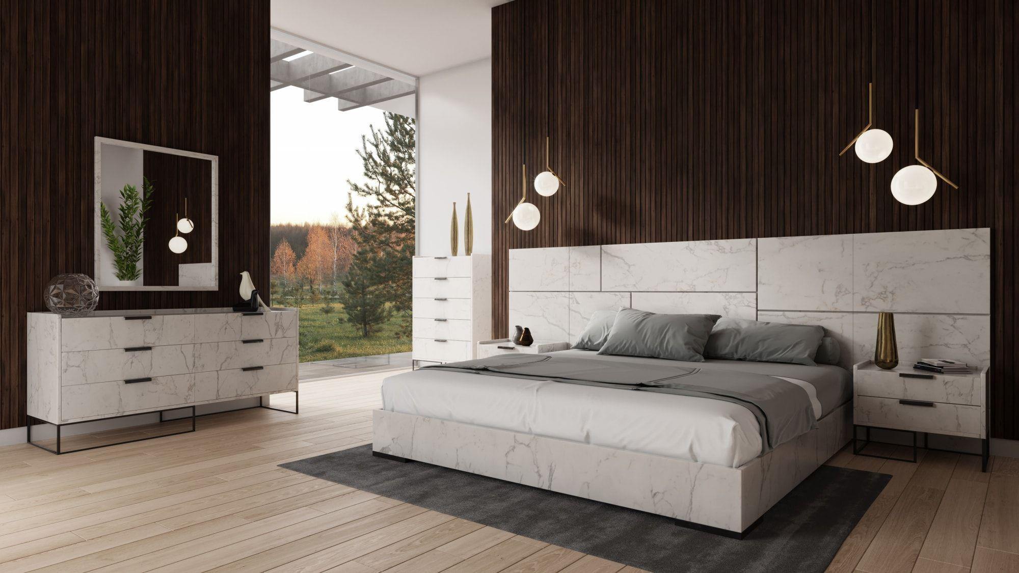 

    
Faux White Marble King Panel Bedroom Set 5Pcs by VIG Nova Domus Marbella
