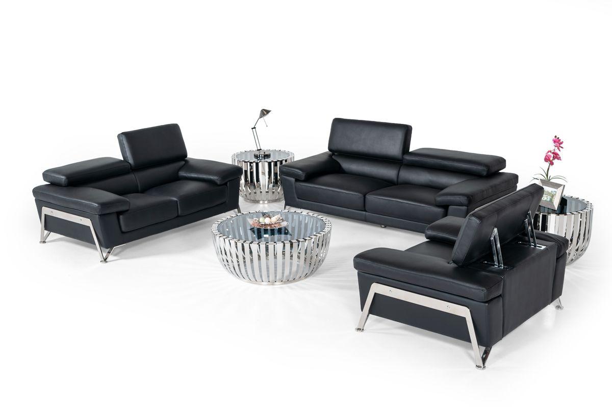 Modern Sofa Set VG2T0724 VG2T0724 in Black Genuine Leather
