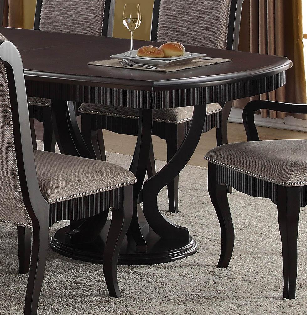 

    
Dark Brown Solid Hardwood Dining Table w/ Extention Traditional McFerran D1600
