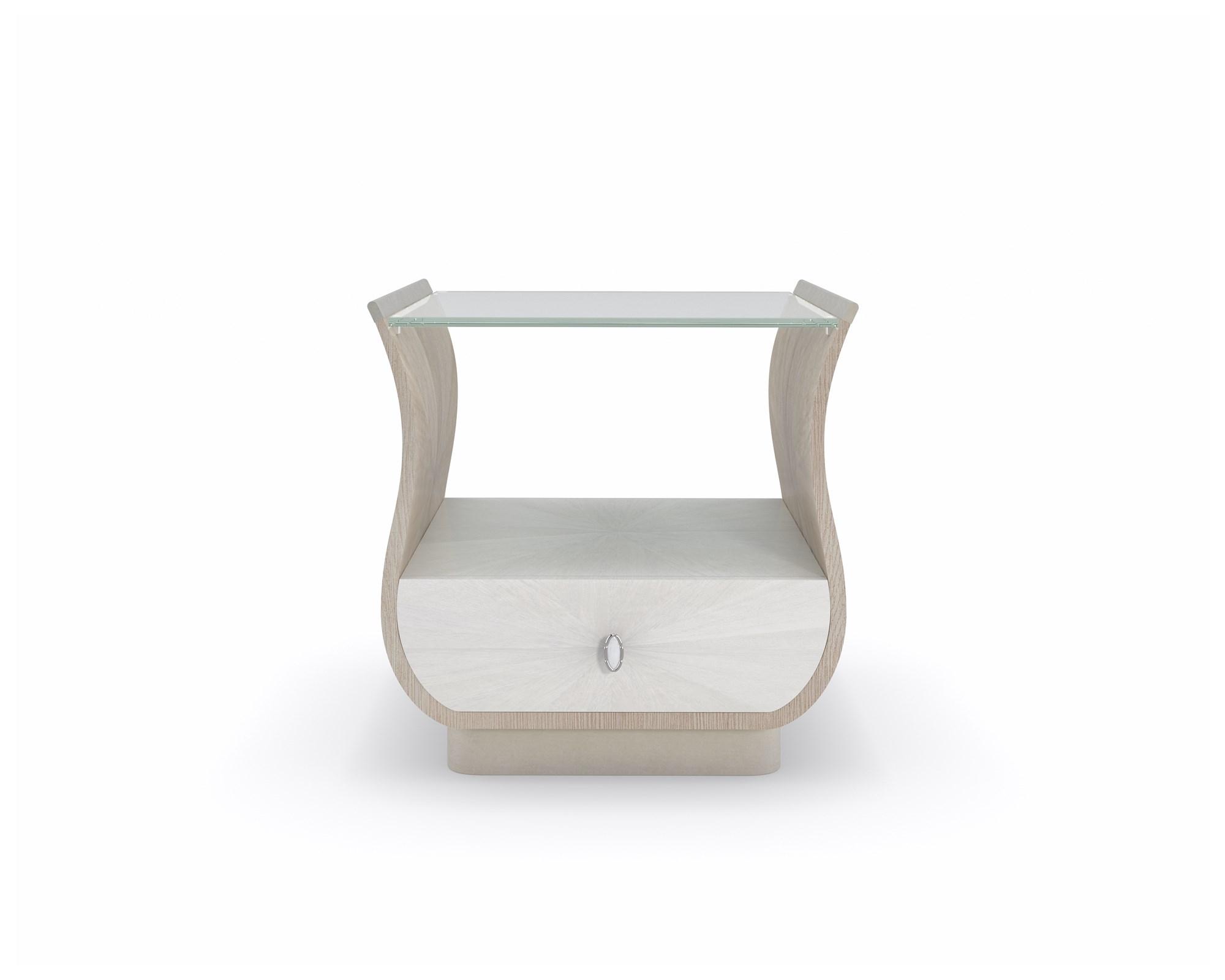 

    
Rectangle End Table Glass Top in Soft Radiance LILLIAN by Caracole
