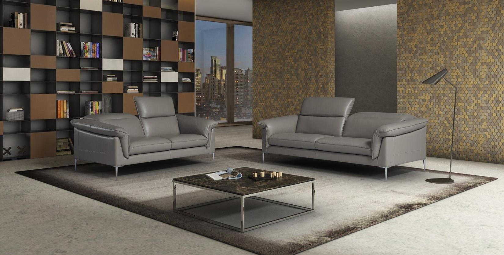 

    
Gray Genuine Leather France Sofa Loveseat Set 2 Pcs Contemporary Modern
