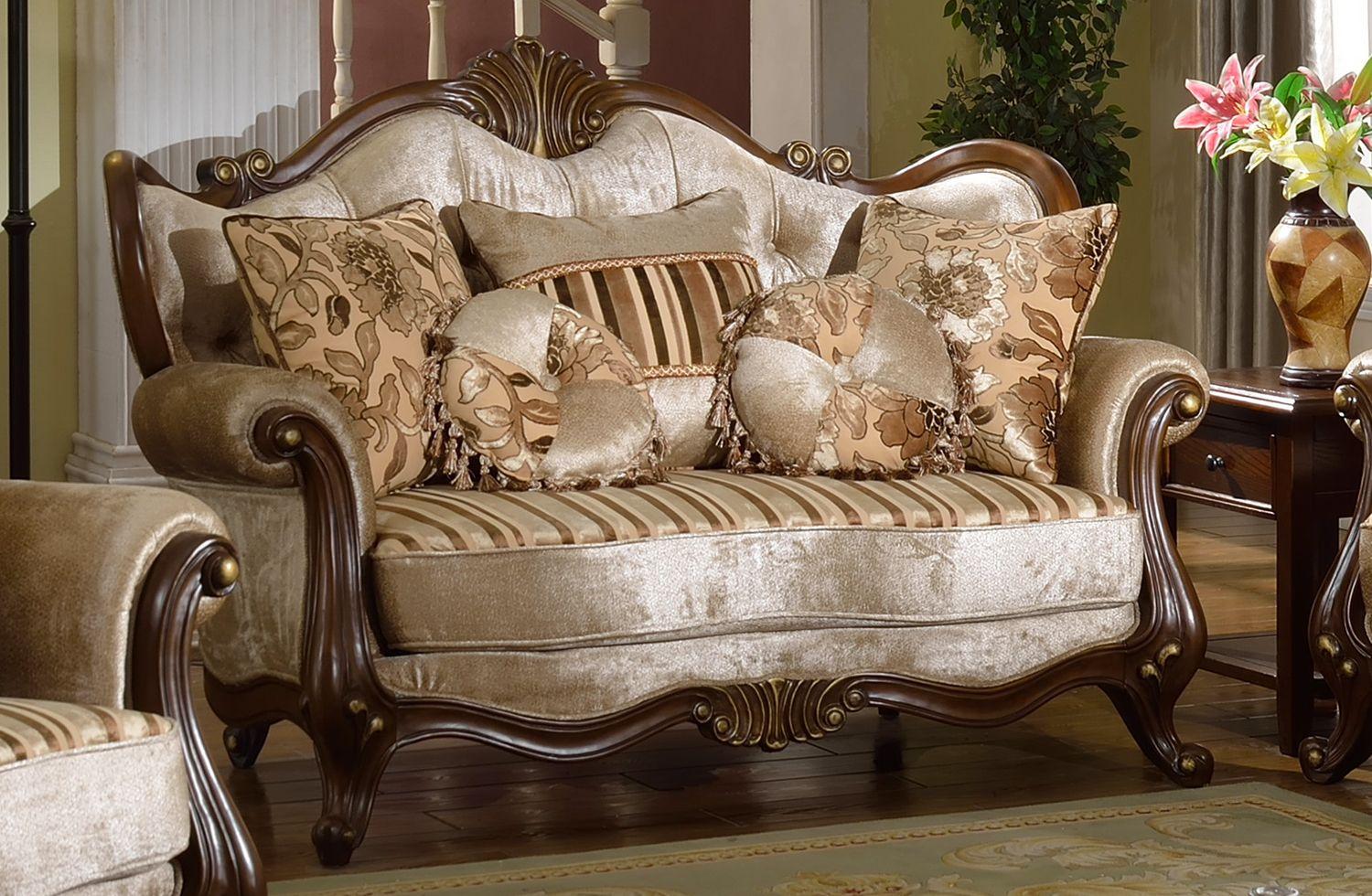 Classic, Traditional Loveseat SF8700 SF8700-L in Brown, Beige Fabric