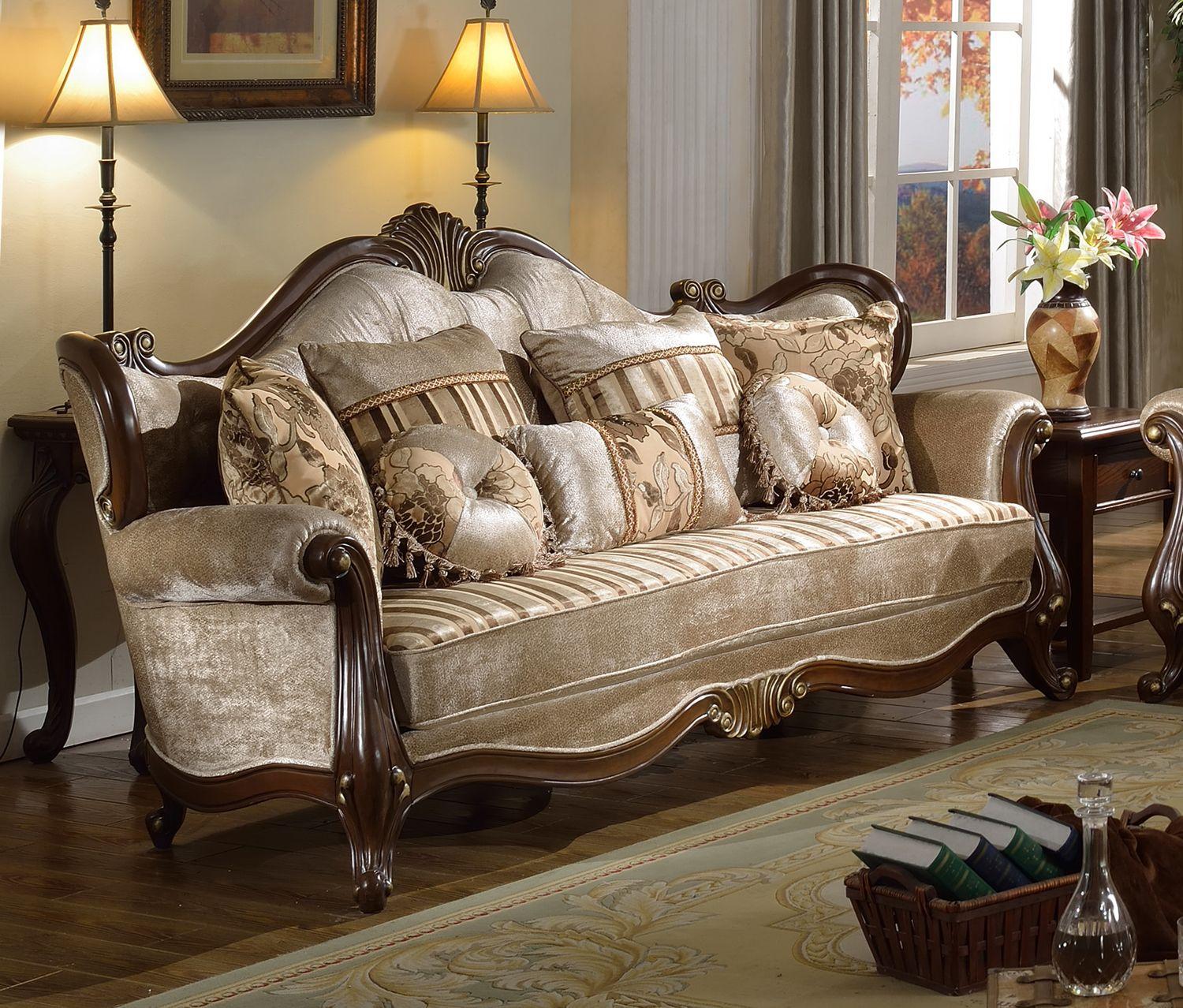 Classic, Traditional Sofa SF8700 SF8700-S in Brown, Beige Fabric