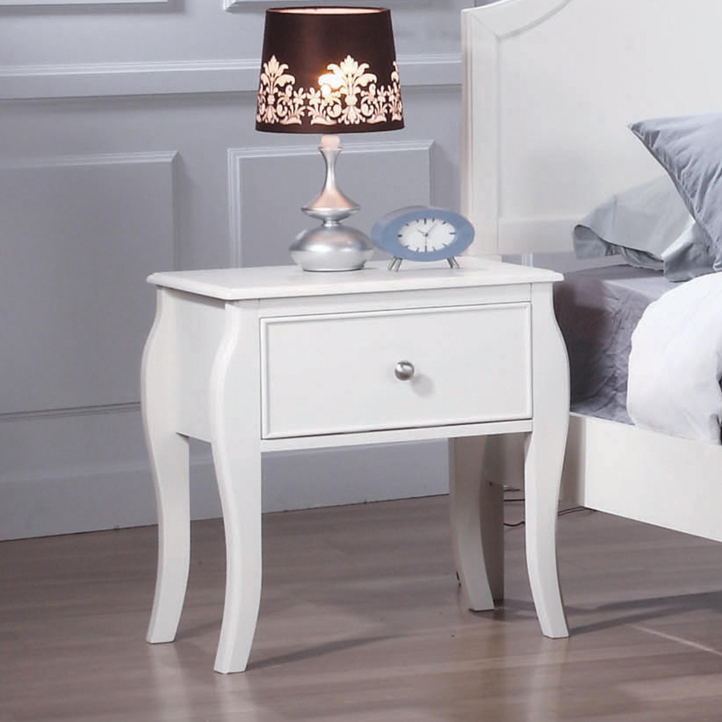 

    
French Country White Wood Nightstand Coaster 400562 Dominique
