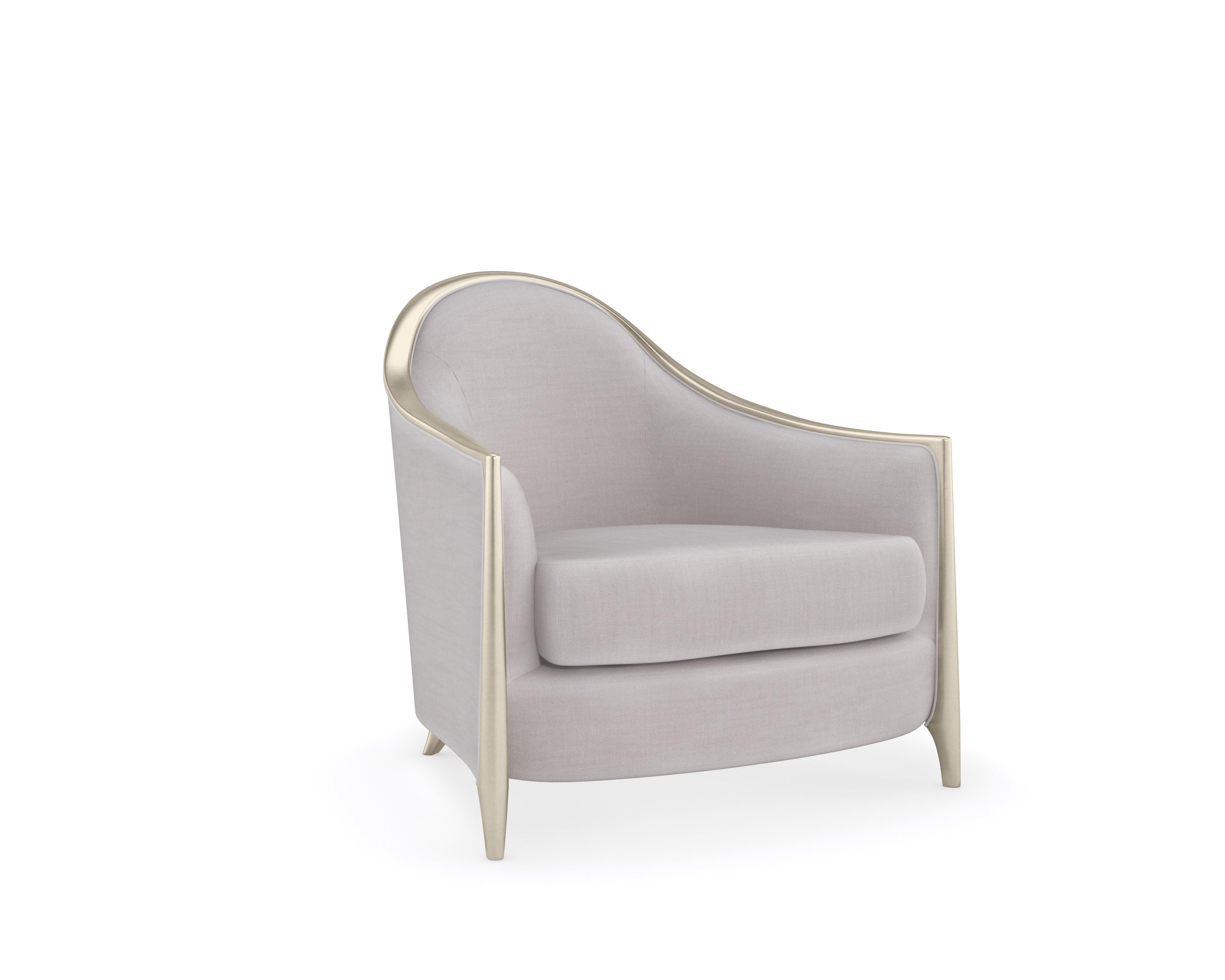 

    
French Curve Design Slate-colored Chenille Accent Chair SIMPLY STUNNING by Caracole
