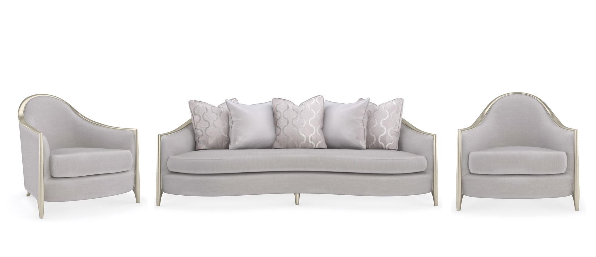 Traditional Sofa and Chair SIMPLY STUNNING UPH-421-111-A-Set-3 in Light Gray, Silver Chenille