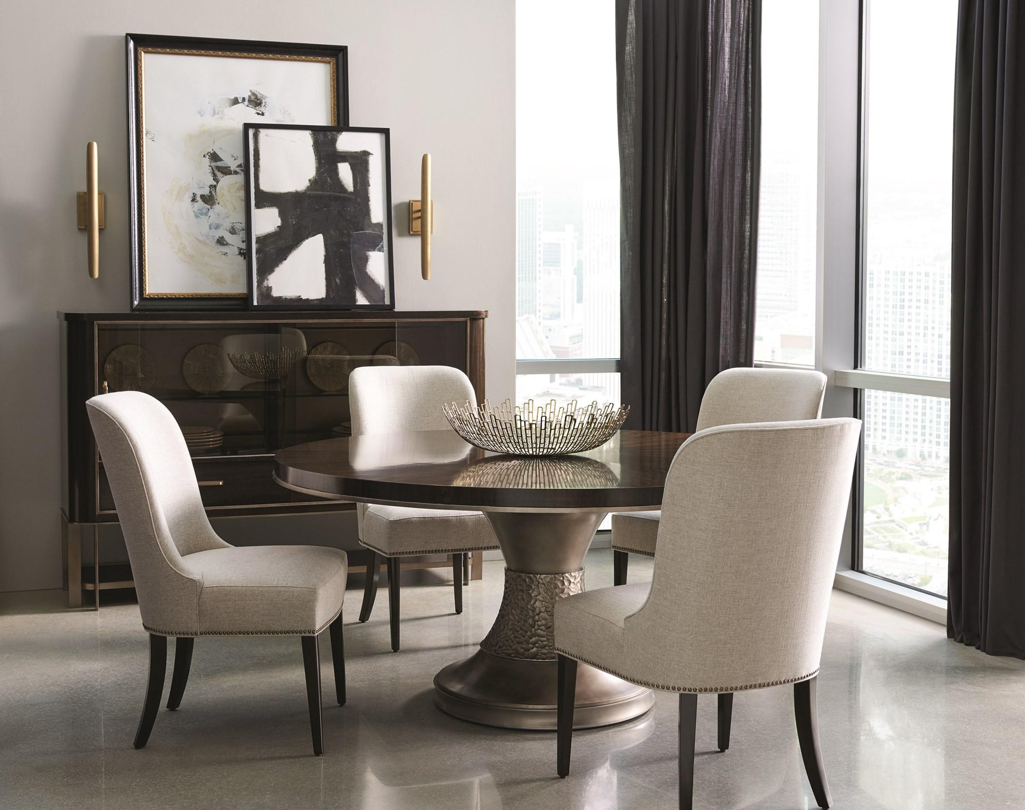 Modern Dining Table Set MODERNE DINING TABLE M022-417-202-Set-5 in Brown, Bronze, Beige Fabric