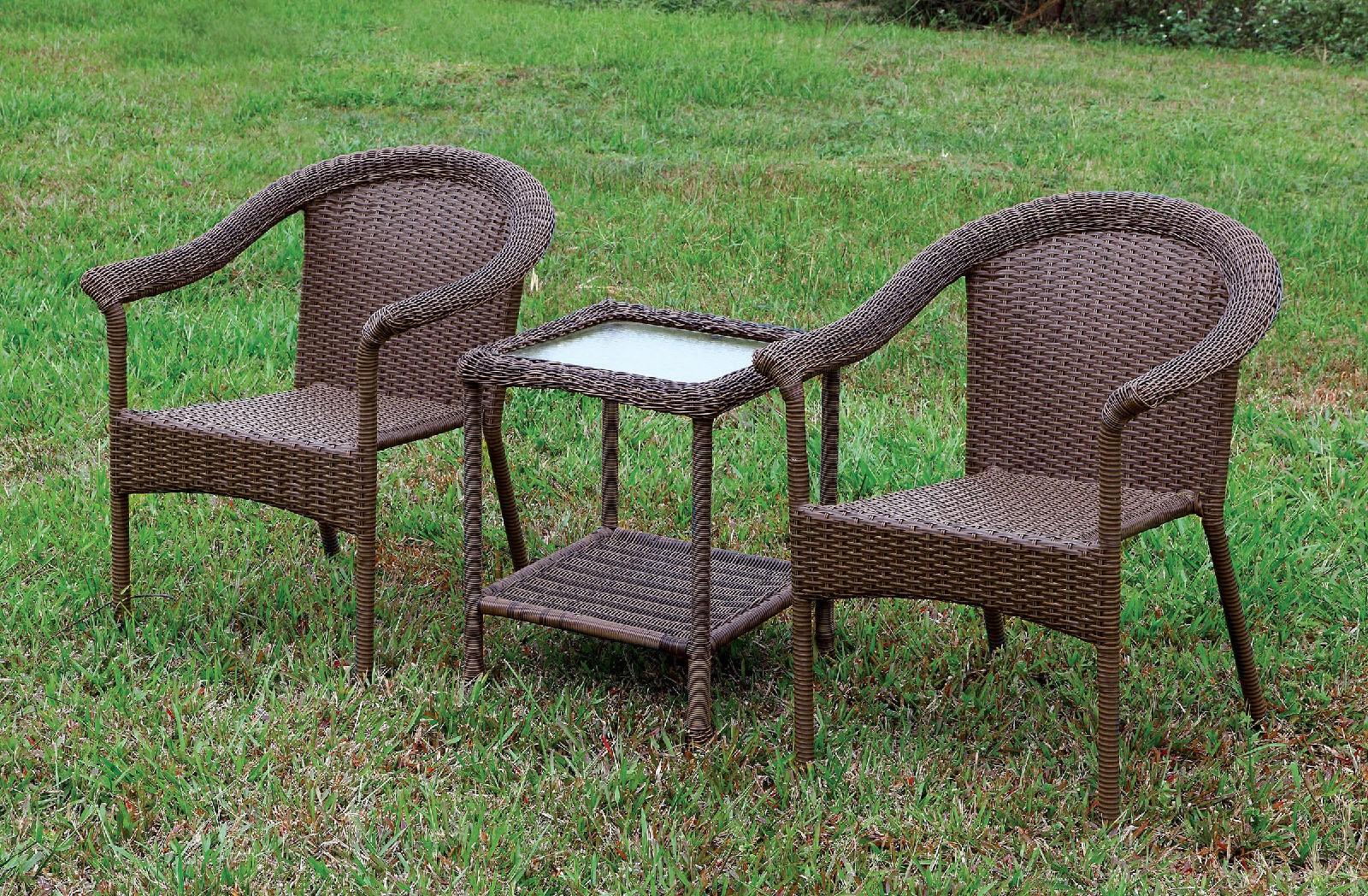 

    
Furniture of America Arimo Espresso Wicker Frame Patio Chair Set w/ End Table 3Pcs
