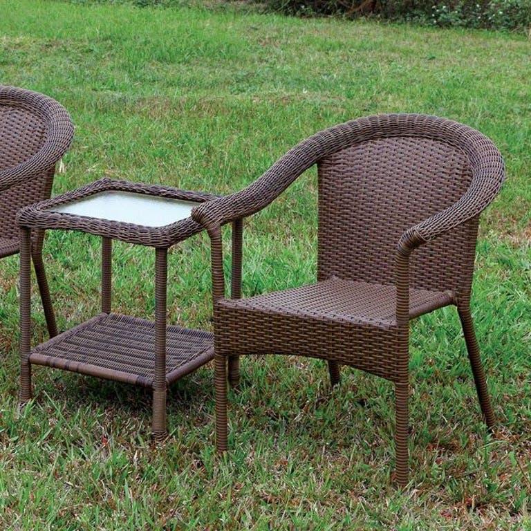 

    
Furniture of America Arimo Espresso Wicker Frame Patio Chair Set w/ End Table 3Pcs
