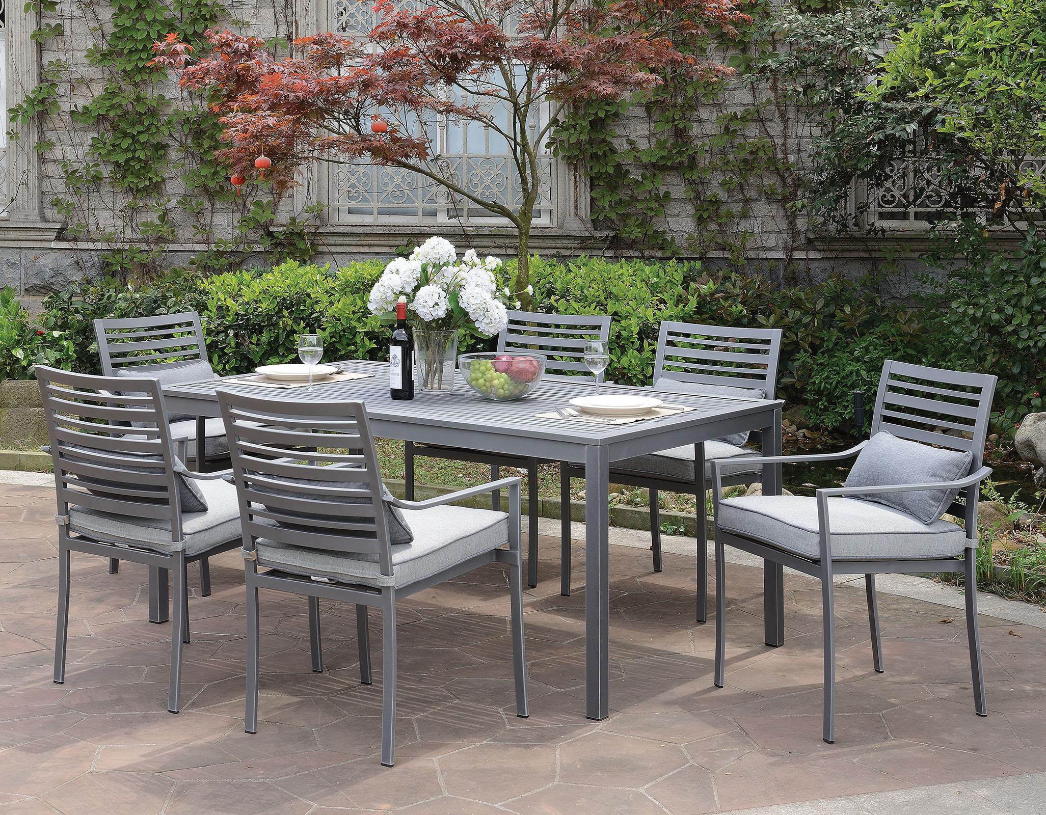 Contemporary, Modern Outdoor Dining Chair COLOME CM-OT1845-AC-4PK CM-OT1845-AC-4PK in Gray Fabric