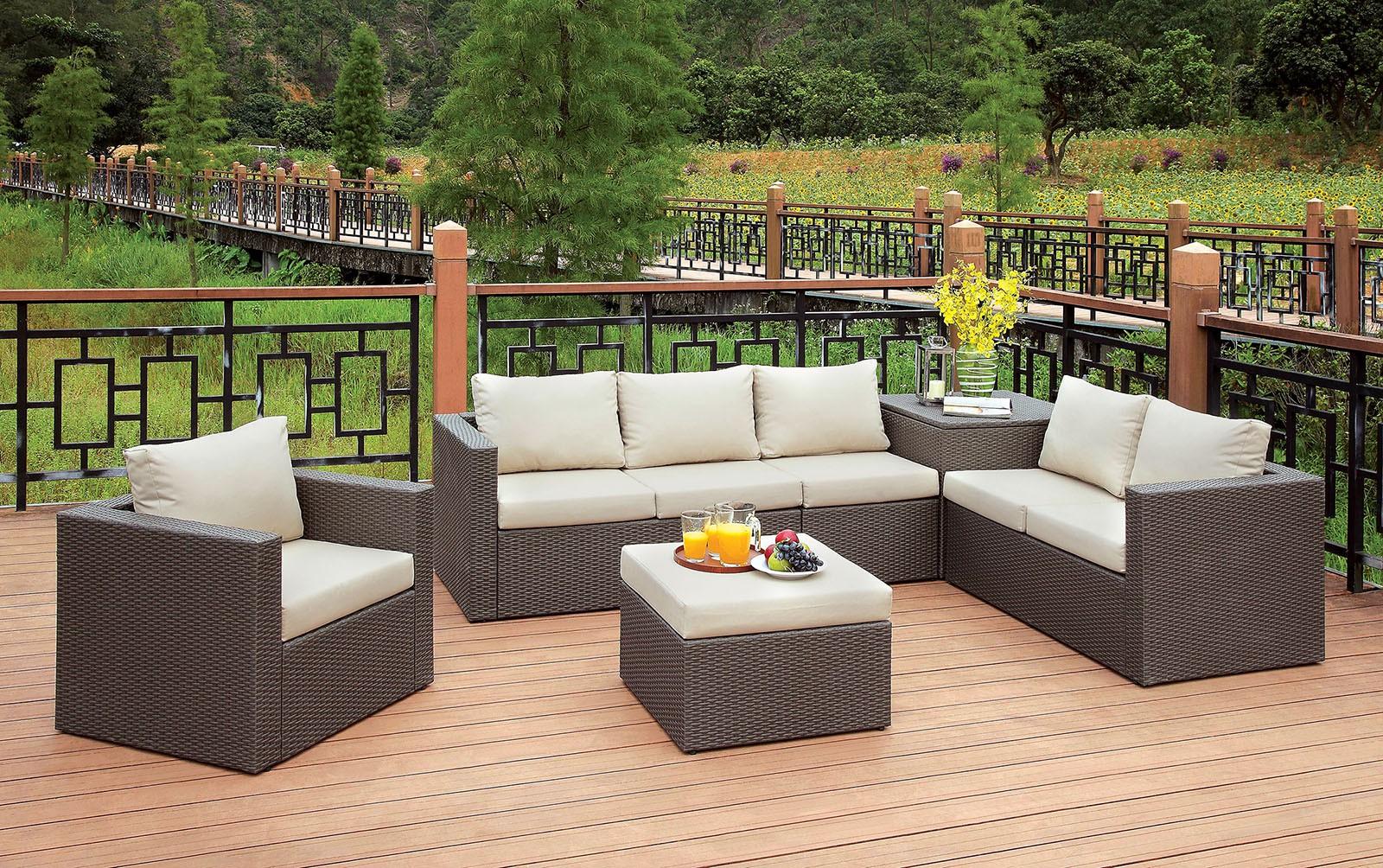 Contemporary Outdoor Sectional DAVINA CM-OS1818 CM-OS1818 in Brown, Beige Wicker