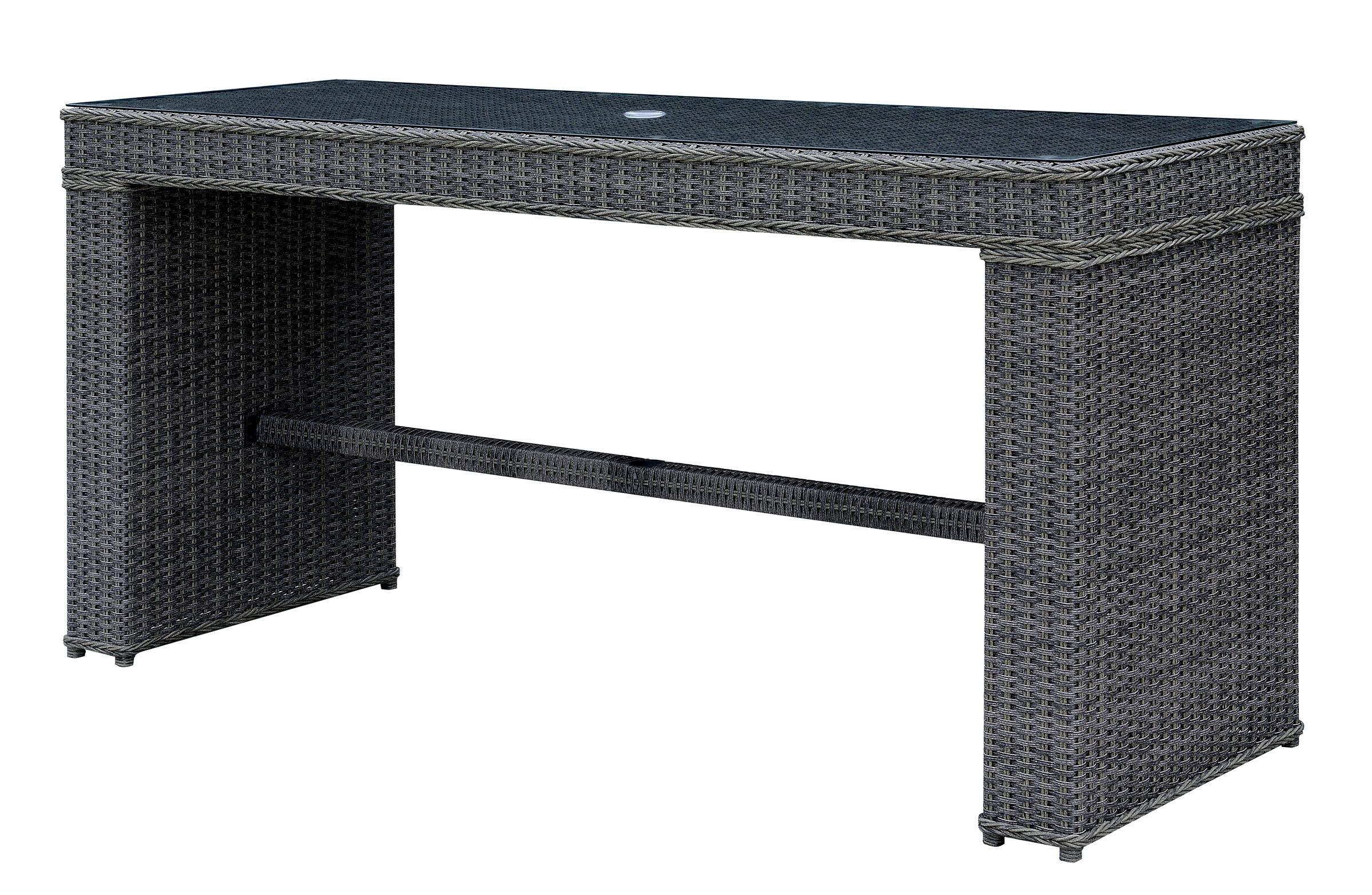 

    
Outdoor Bar Table Gray Wicker/Glass Top ISMAY CM-OT1847-BT Furniture of America

