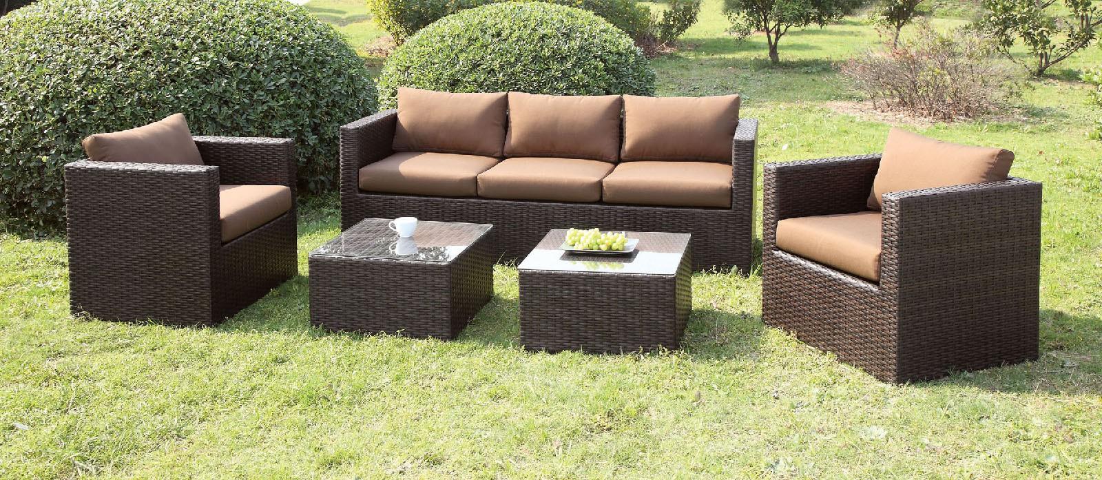 

    
Espresso & Brown Patio Sofa Set 5 OLINA CM-OS1820BR Furniture of America Modern
