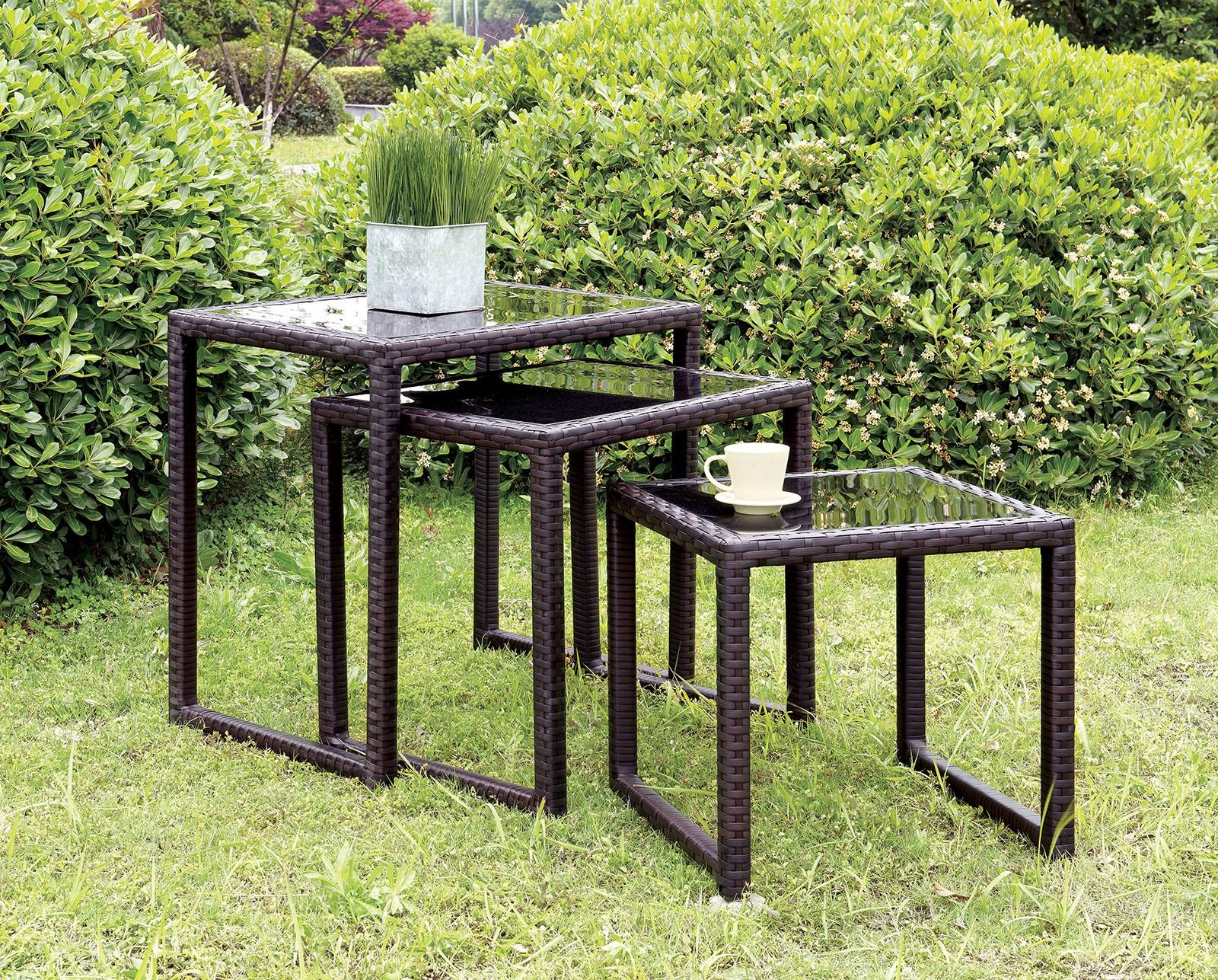

    
Furniture of America Rocio Outdoor Espresso Wicker Nesting Side Tables Set of 3 Pcs
