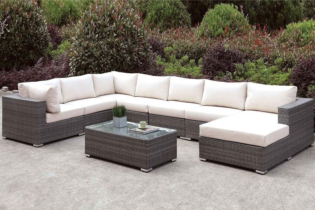 Contemporary Sectional Sofa Set SOMANI CM-OS2128-SET2 CM-OS2128-SET2 in Light Gray, Ivory Fabric
