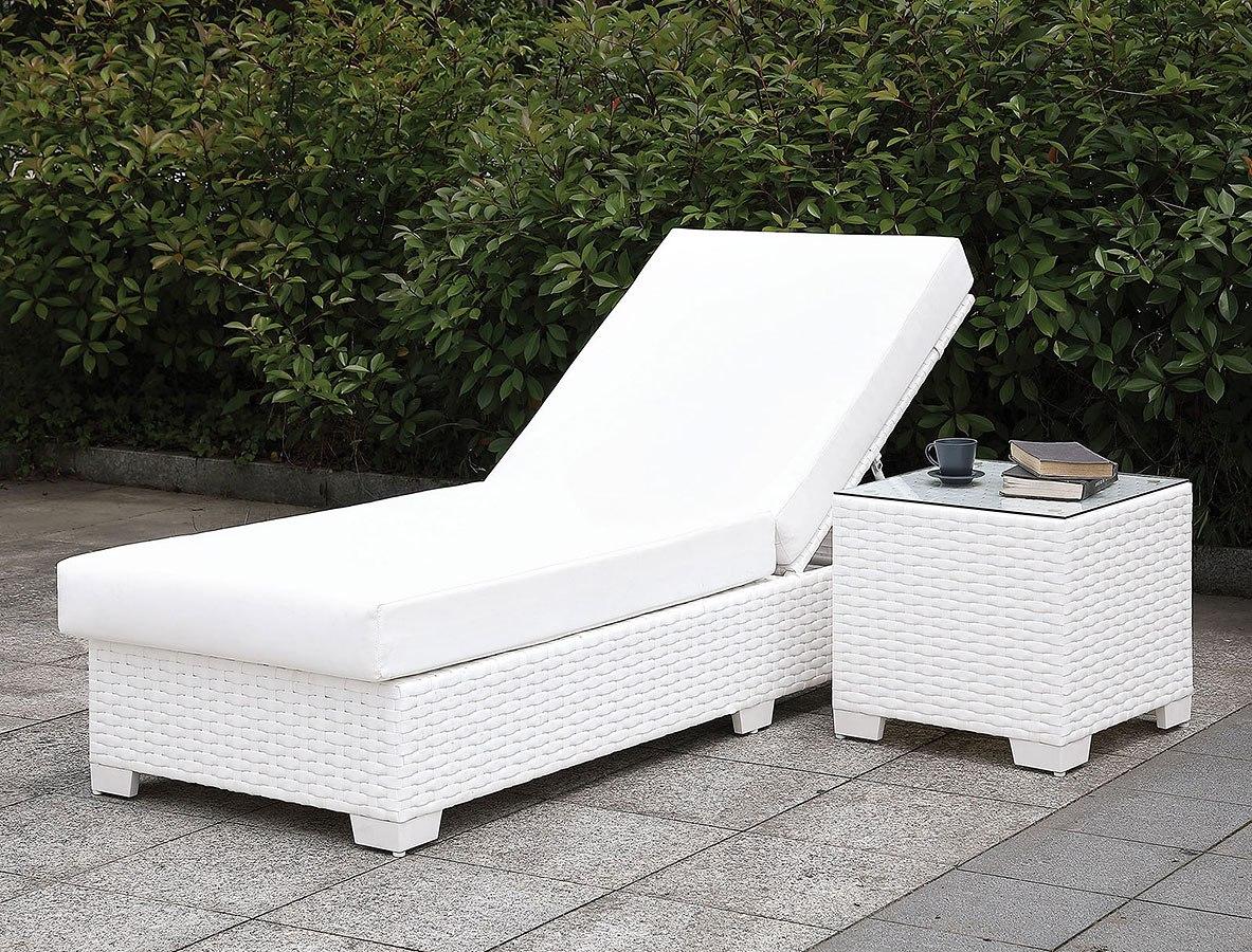 Contemporary Patio Chaise Lounger CM-OS2128WH-SET19 Somani CM-OS2128WH-SET19 in White Wicker