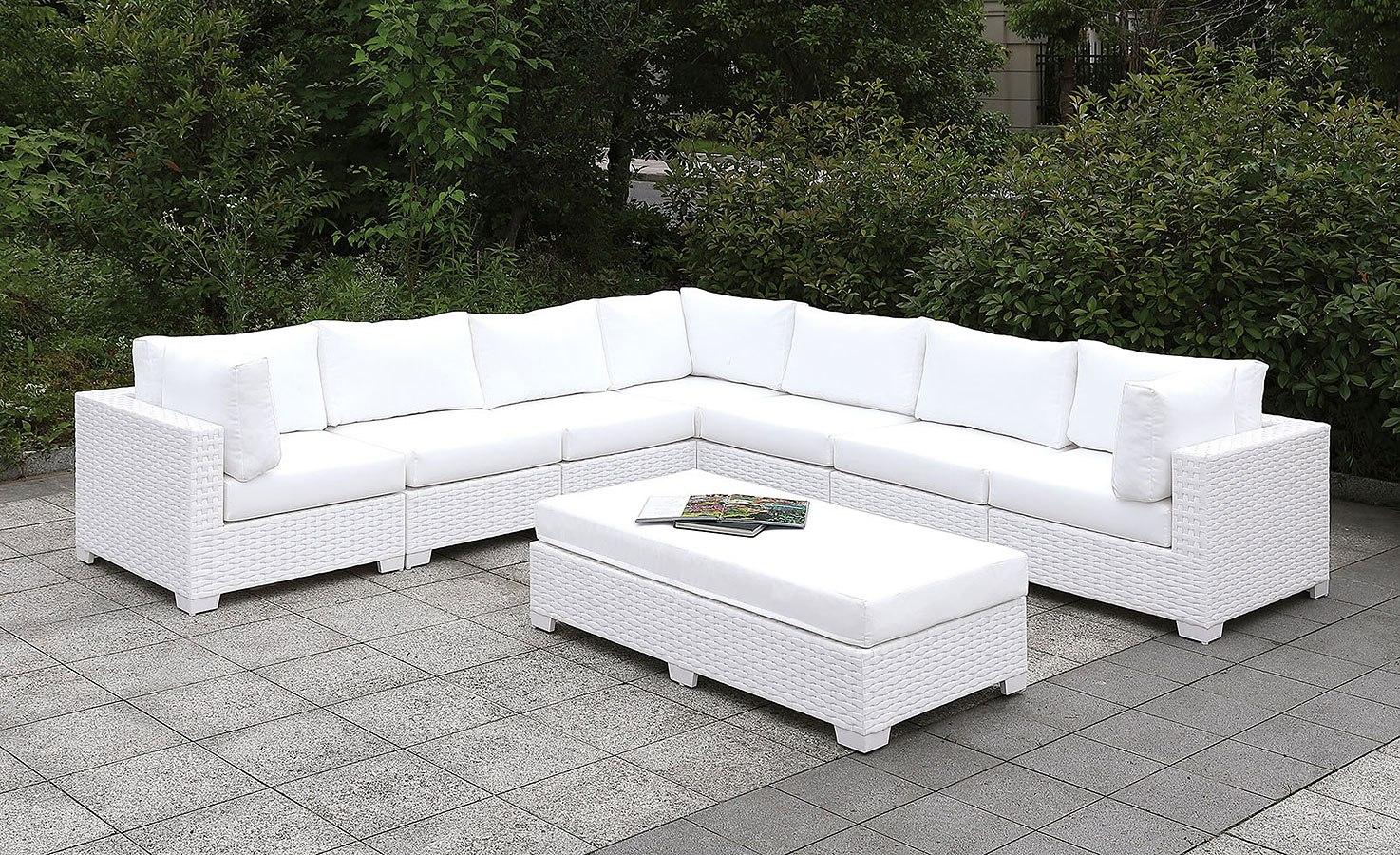 Contemporary Outdoor Sectional Set CM-OS2128WH-SET9 Somani CM-OS2128WH-SET9 in White Wicker