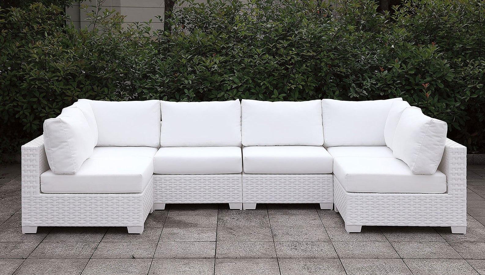 Contemporary Outdoor Sectional Set CM-OS2128WH-SET6 Somani CM-OS2128WH-SET6 in White Wicker