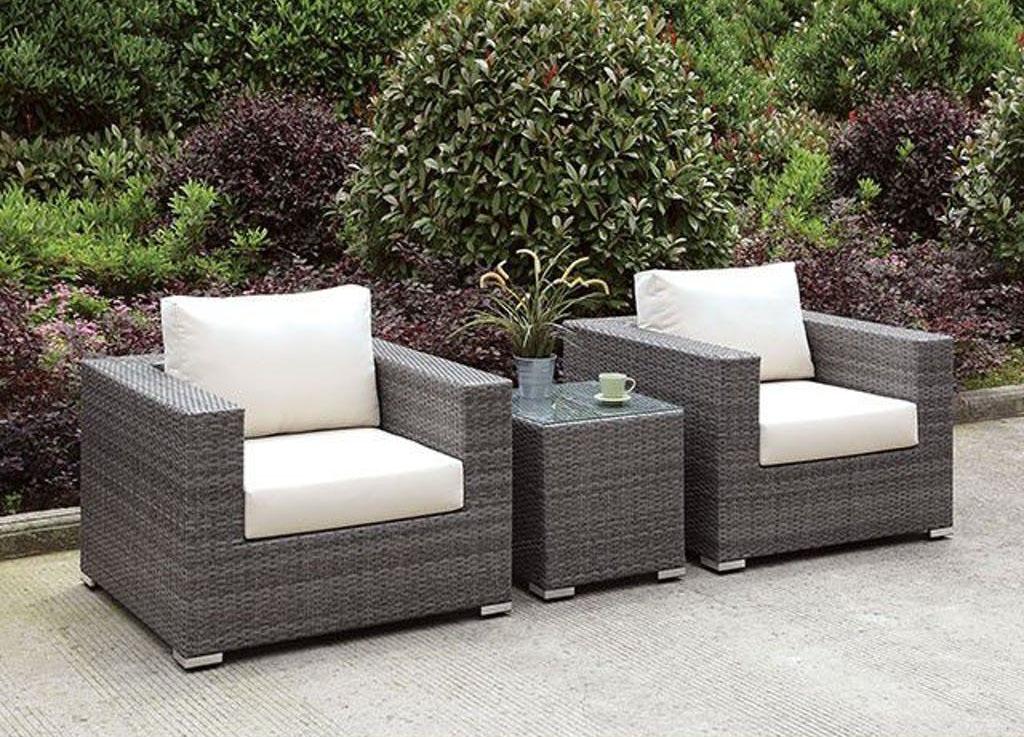 Contemporary Outdoor Sectional Set SOMANI CM-OS2128-SET27 CM-OS2128-SET27 in Light Gray, Ivory Fabric