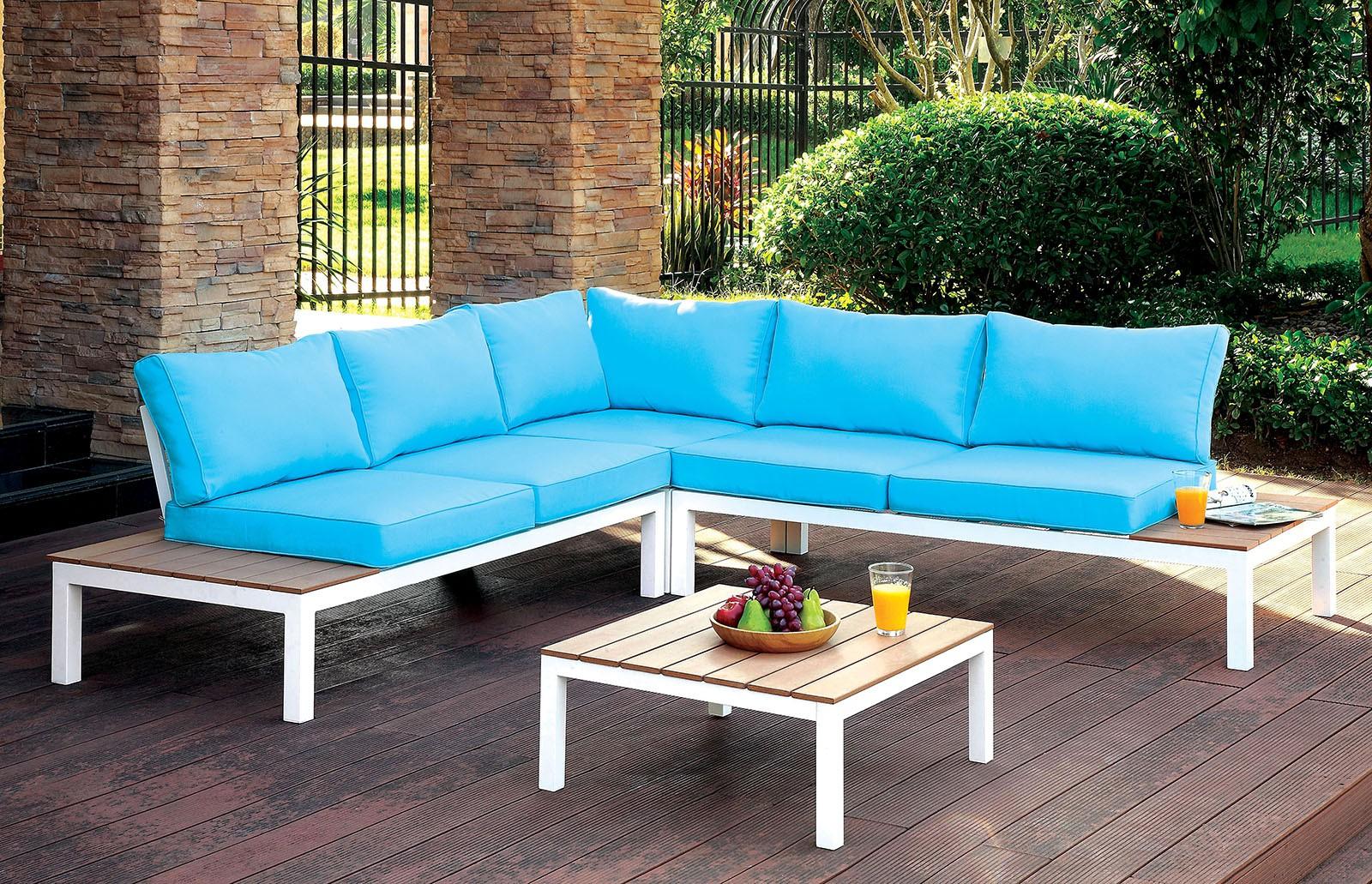 Contemporary Outdoor Sectional Set WINONA CM-OS2580 CM-OS2580 in Blue Fabric