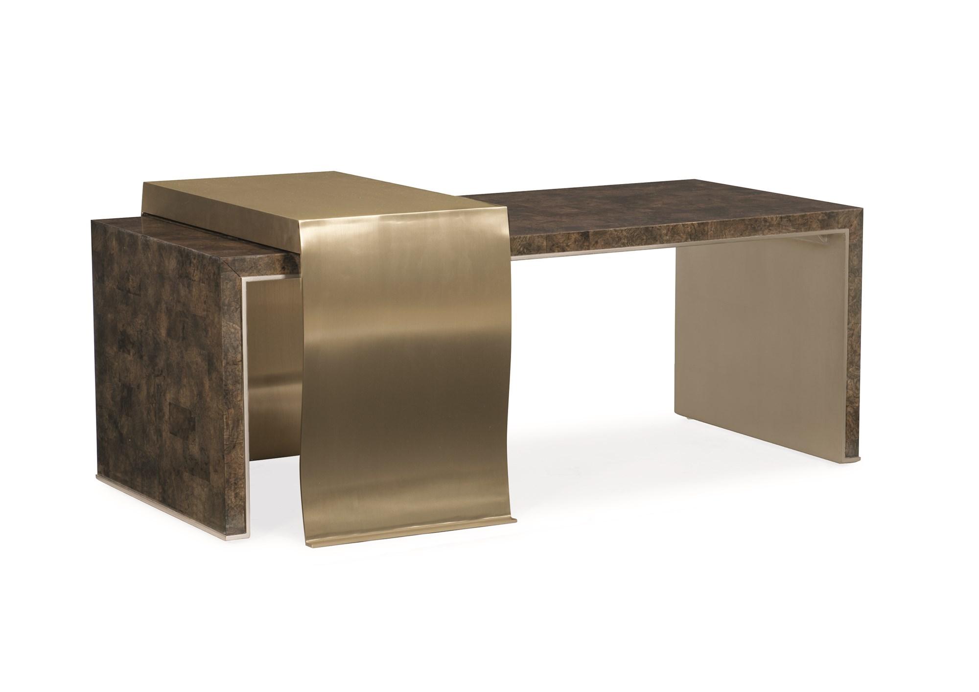 

    
Galway Burl & Golden Blonde Leaf Coffee Table W/ Metal Table KEEP IT ON THE DOWN LOW by Caracole
