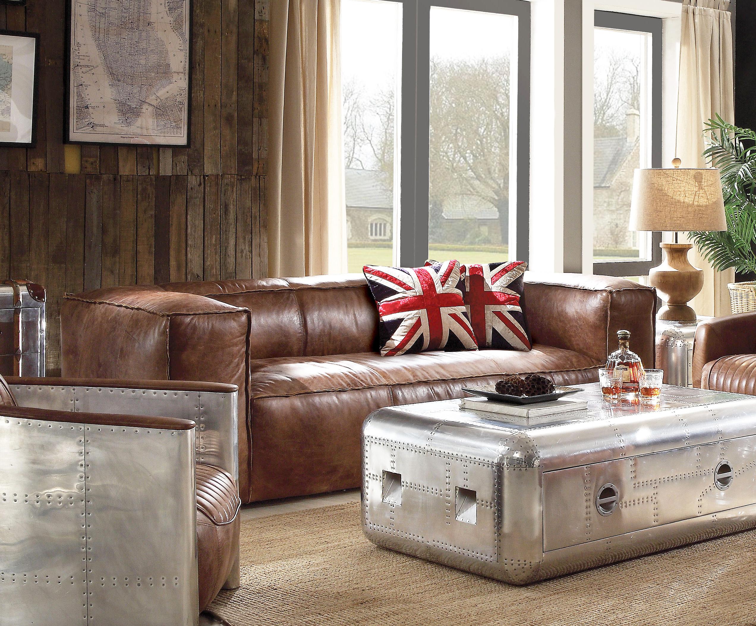 

    
Georgie Leather Configurable Living Room Set 2  Brown Industrial Vintage
