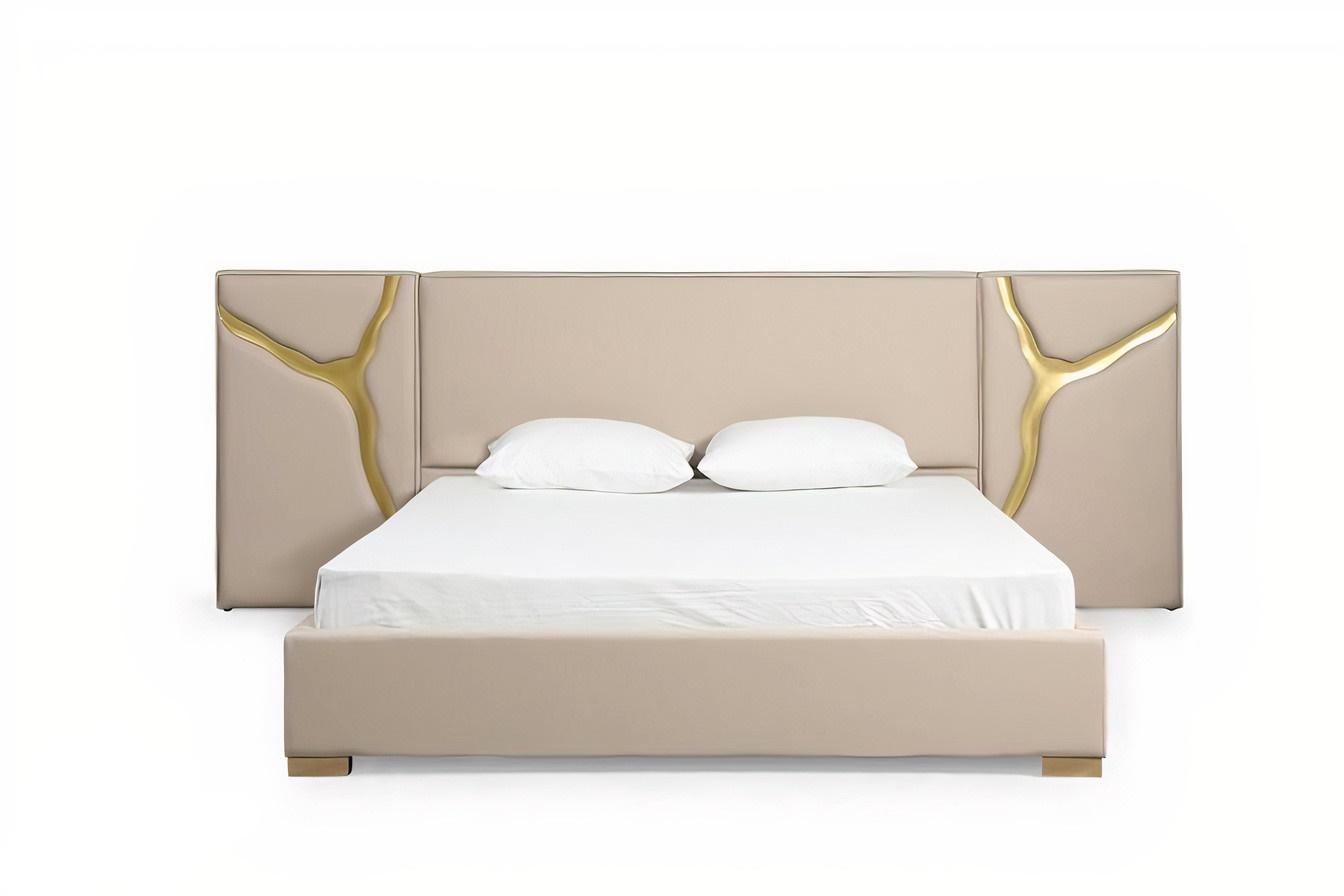 

    
Glam Beige Leather & Gold King Size Platform Bed by Modrest Aspen
