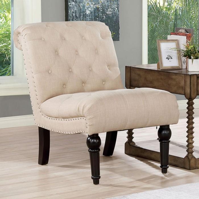 Traditional Armless Chair CM6210BG-CH Louella CM6210BG-CH in Beige Linen