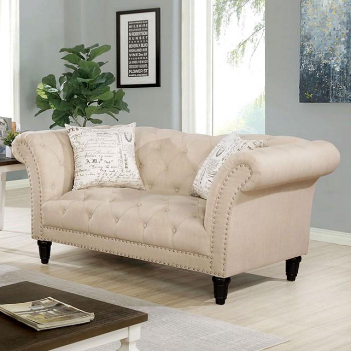 

    
Glam Beige Linen Loveseat Furniture of America CM6210BG-LV Louella
