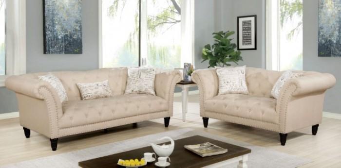 

    
Glam Beige Linen Sofa and Loveseat Furniture of America Louella
