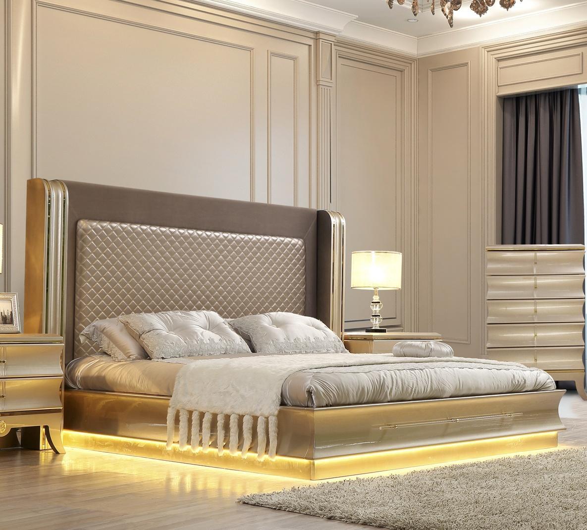 

    
Glam Belle Silver & Gold King Bedroom Set 5Pcs Contemporary Homey Design HD-925
