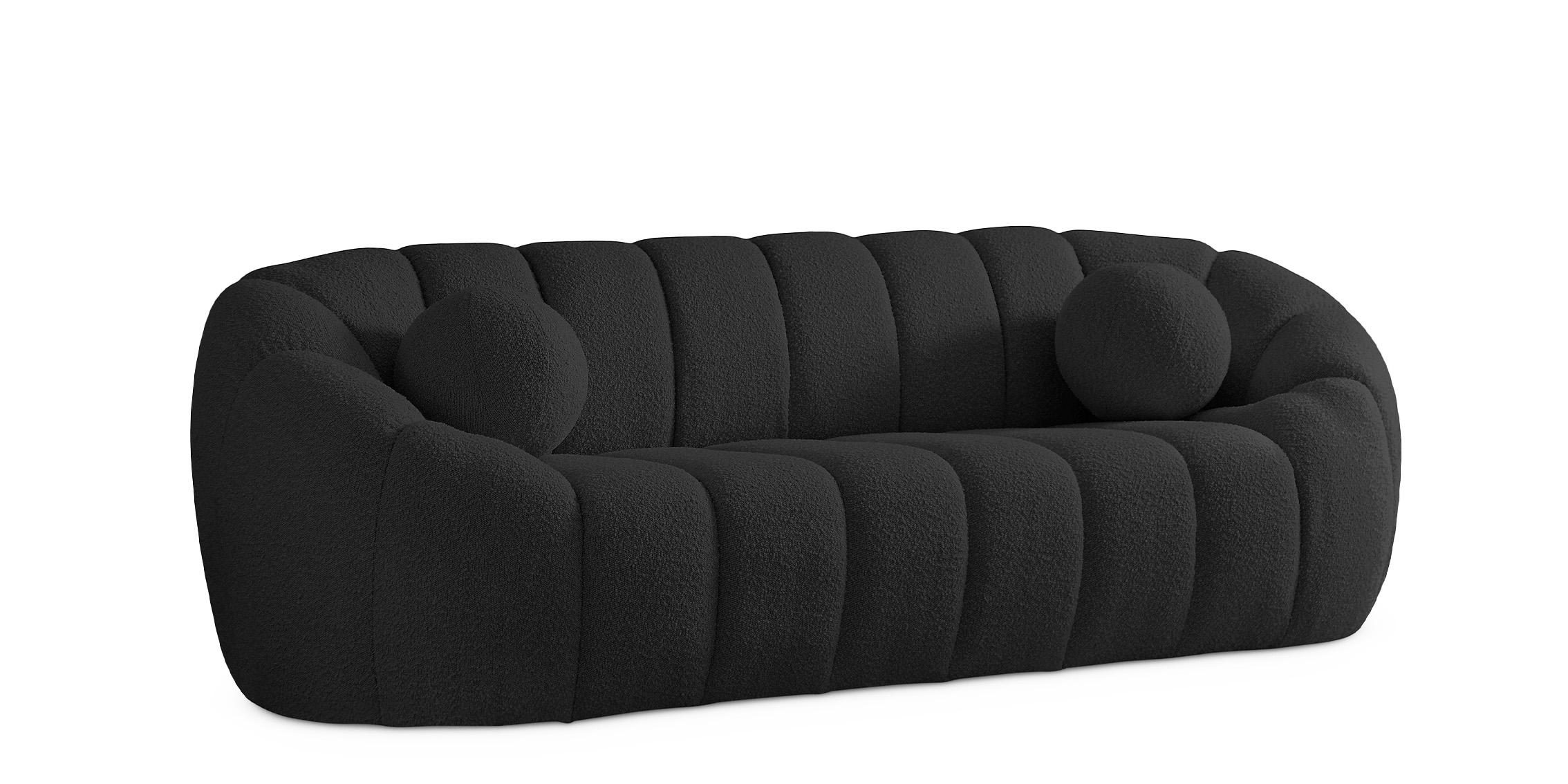 

    
Glam Black Boucle Channel Tufted Sofa ELIJAH 644Black-S Meridian Contemporary
