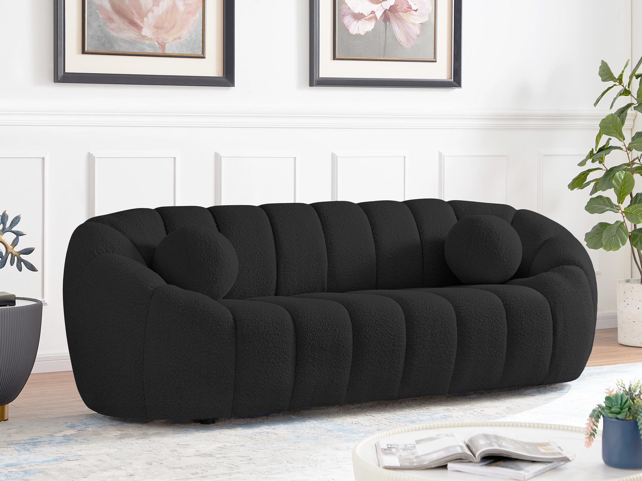 

    
Glam Black Boucle Channel Tufted Sofa Set 2 ELIJAH 644Black-S Meridian Modern
