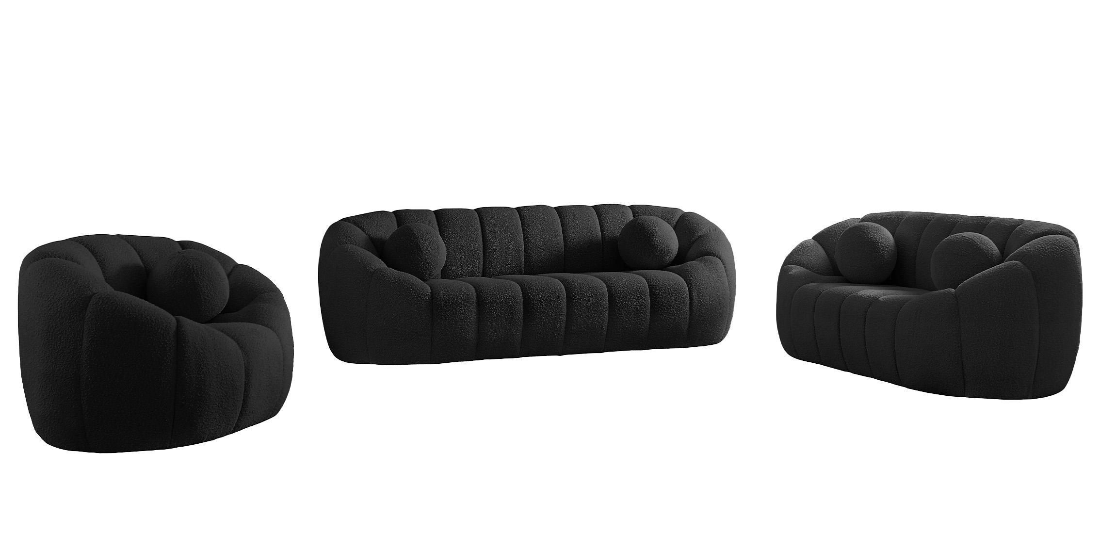 

    
 Shop  Glam Black Boucle Channel Tufted Sofa Set 2 ELIJAH 644Black-S Meridian Modern

