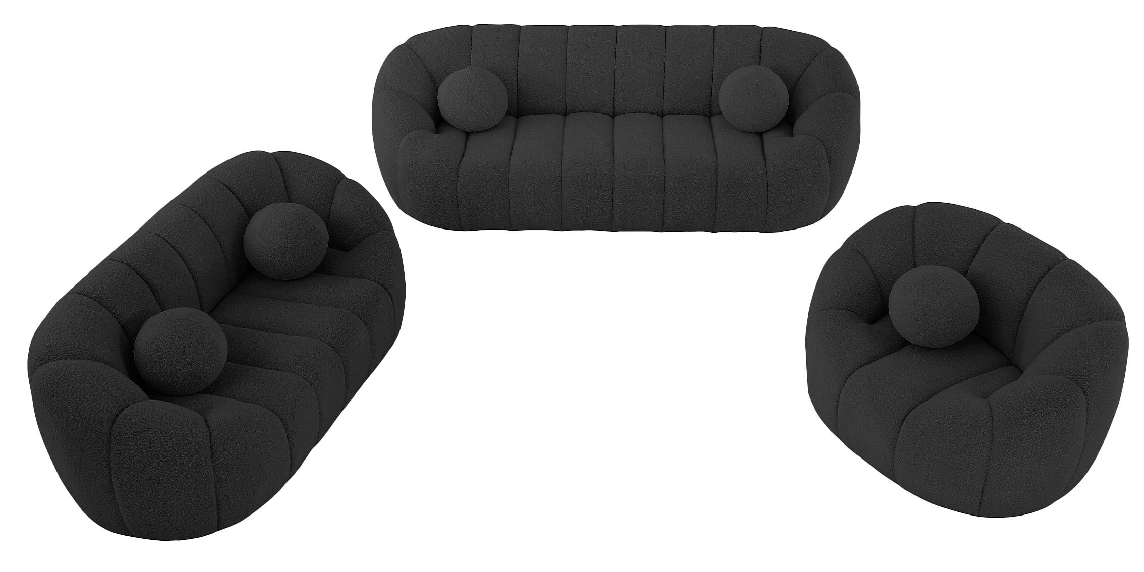 

    
 Photo  Glam Black Boucle Channel Tufted Sofa Set 2 ELIJAH 644Black-S Meridian Modern

